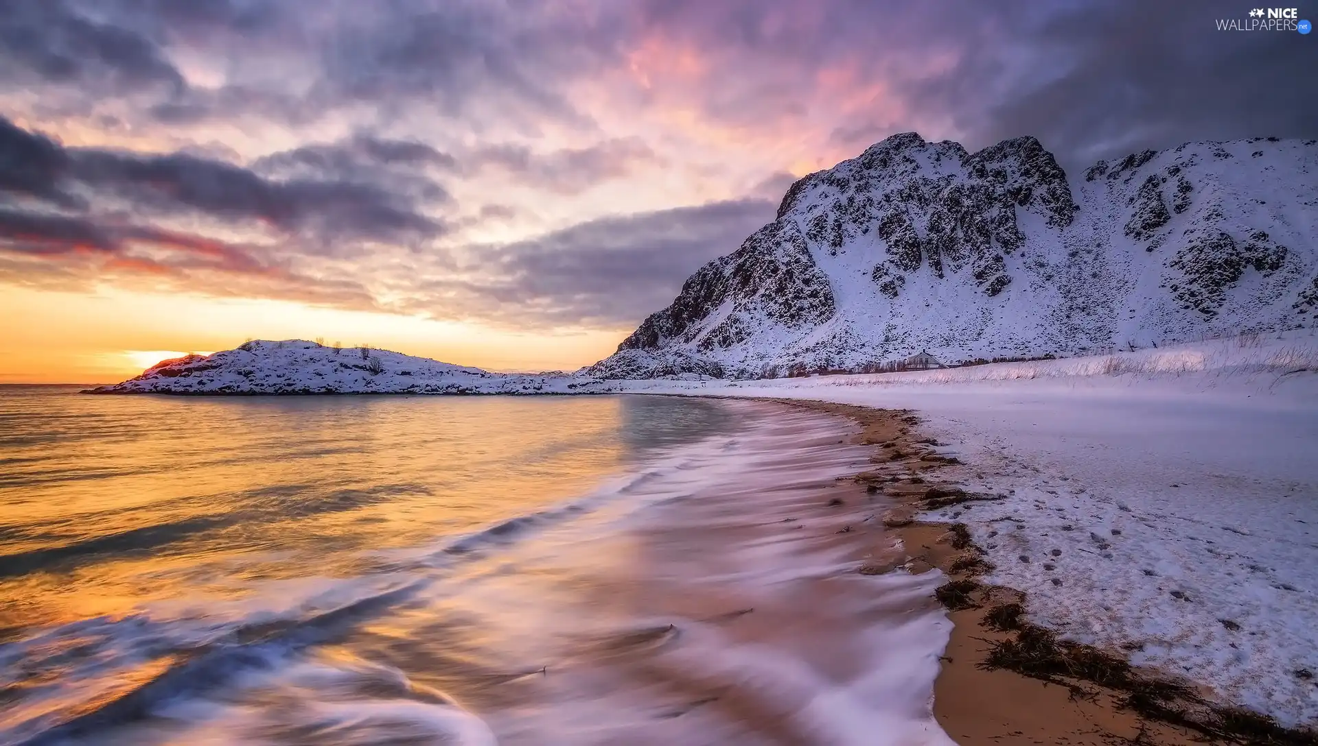 winter, Great Sunsets, Beaches, Mountains, Coast