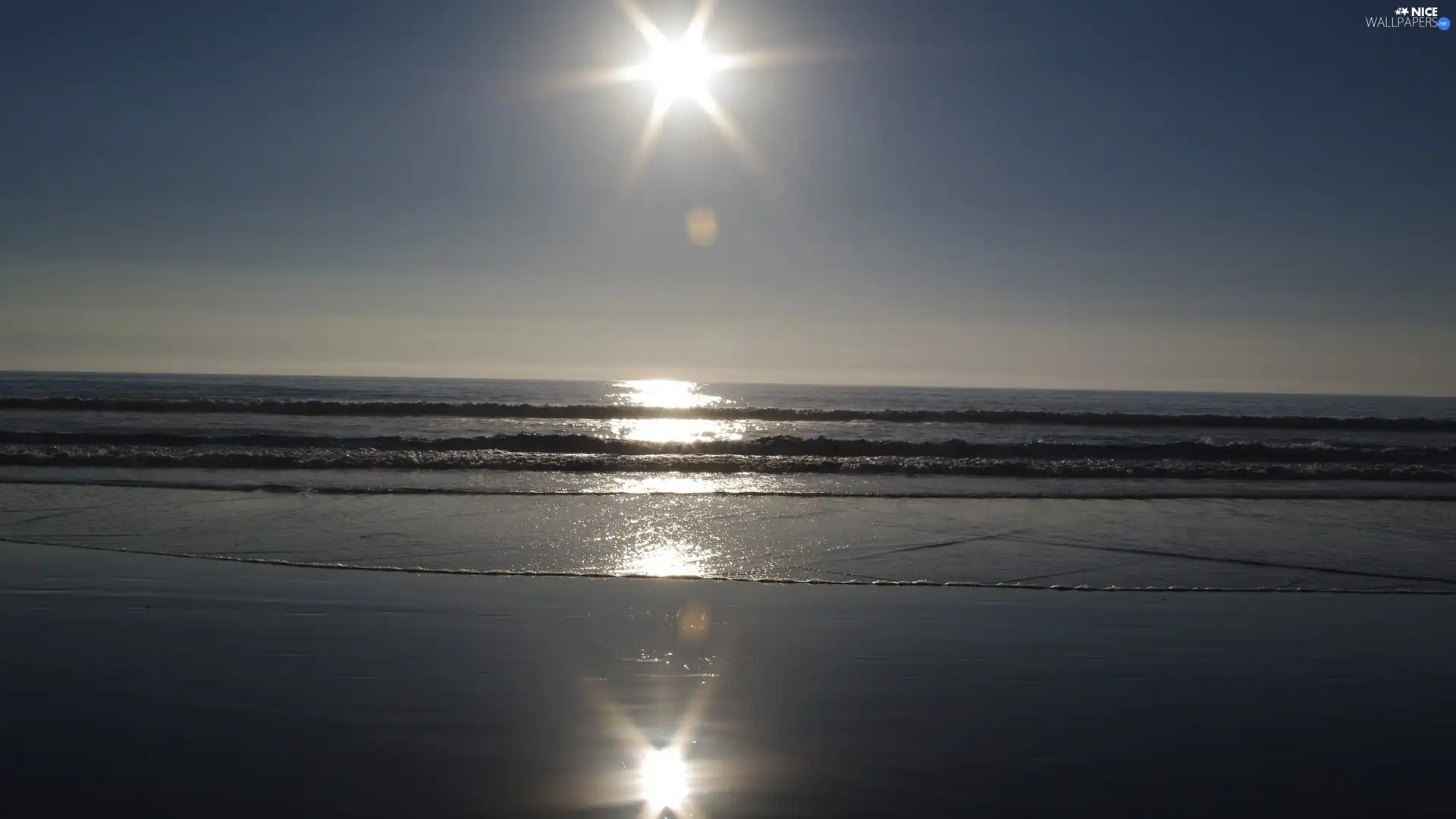 Beaches, reflection, sun, sea, east
