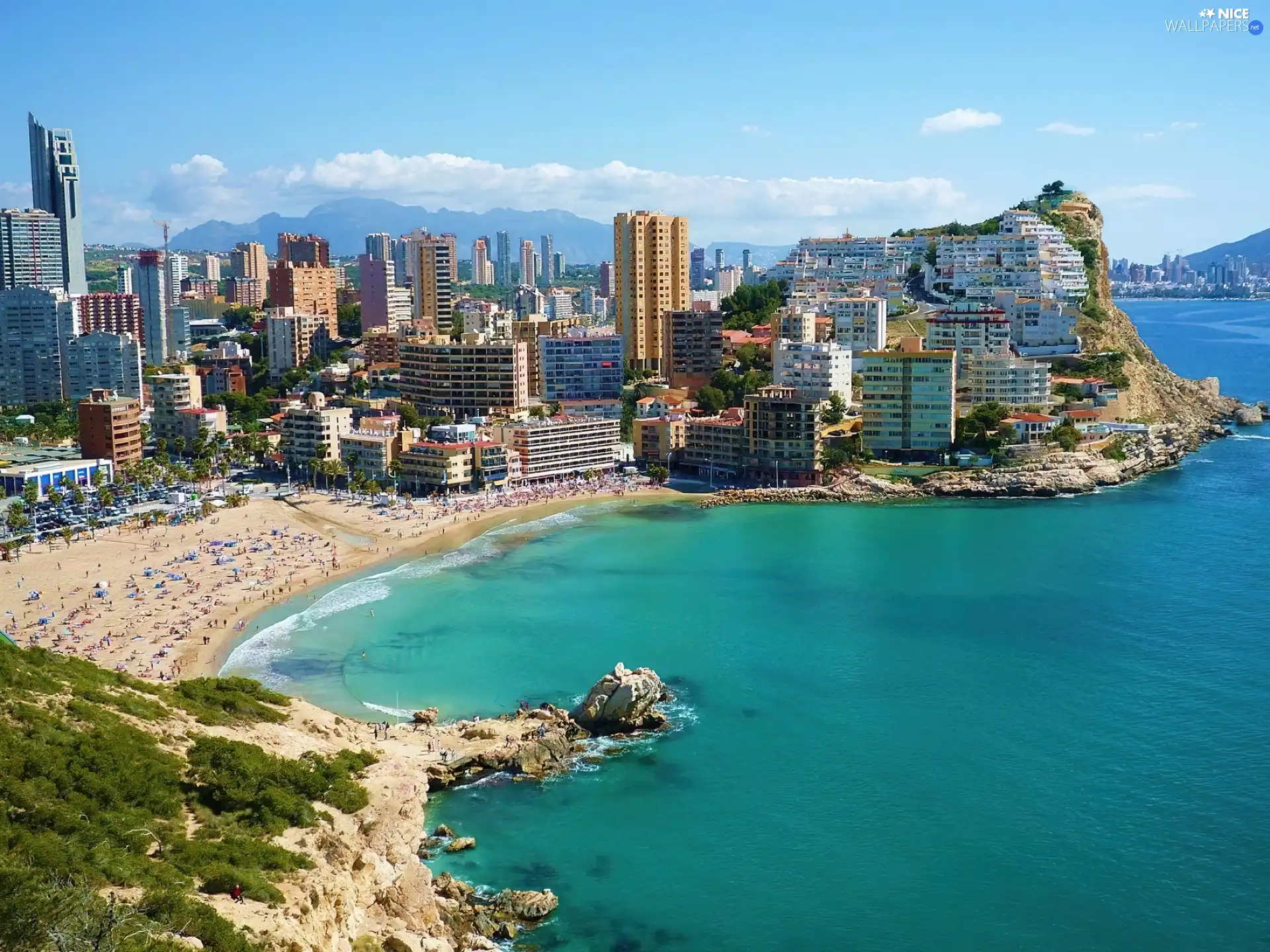 Beaches, sea, Spain, Town, Benidorm