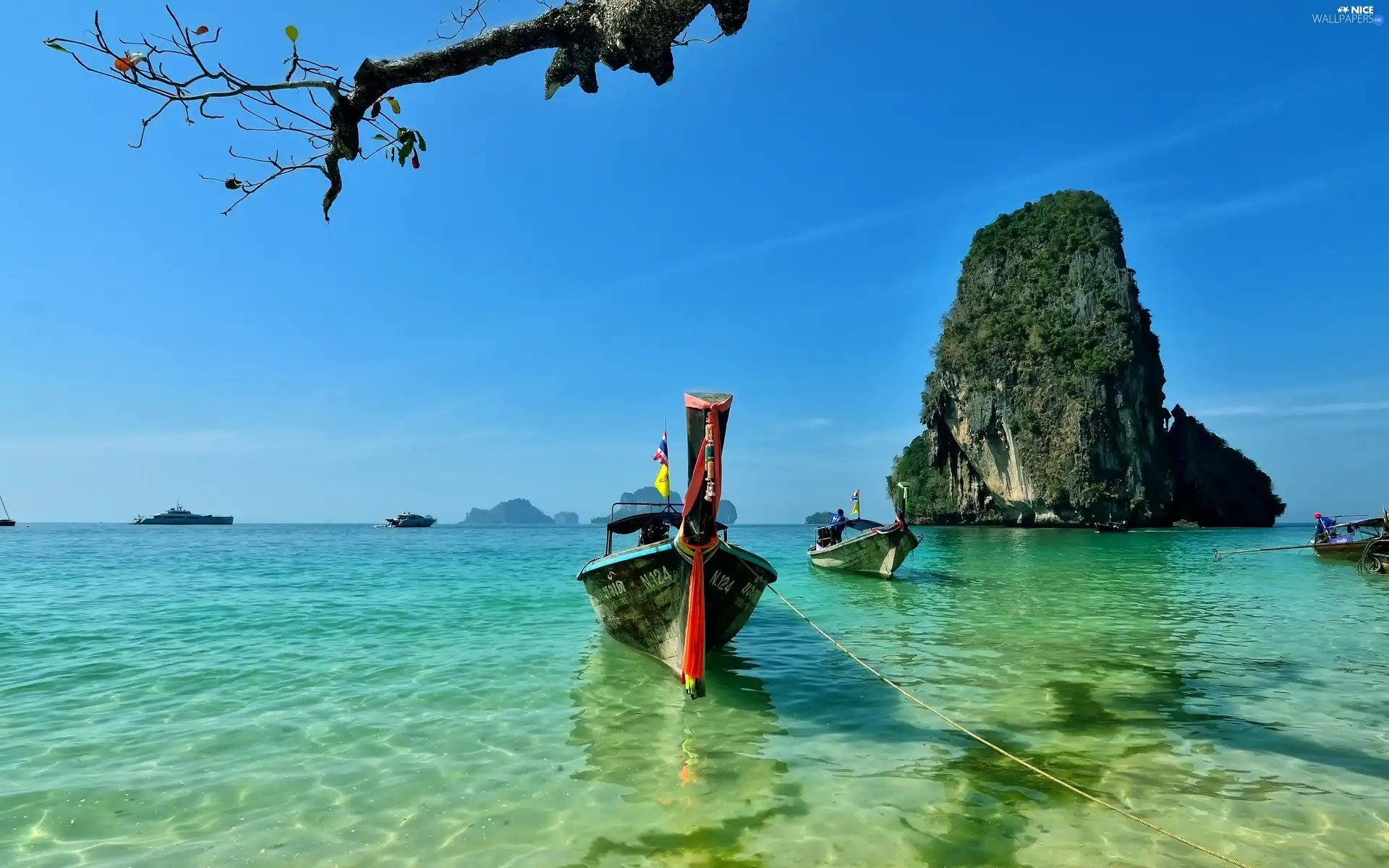 Thailand, Reilly, Boats, rocks, peninsula, Beaches, sea