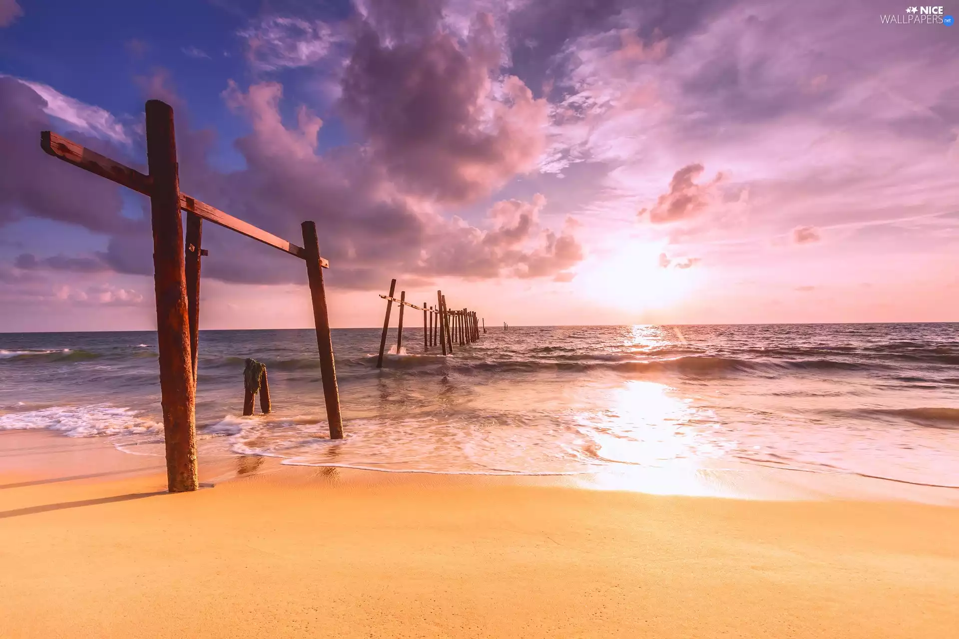 Waves, Pale, sea, Beaches, Great Sunsets