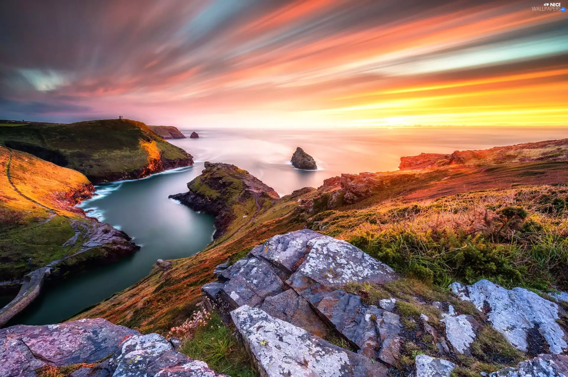 west, Coast, Boscastle, Beatyfull, Rocky, sun, England