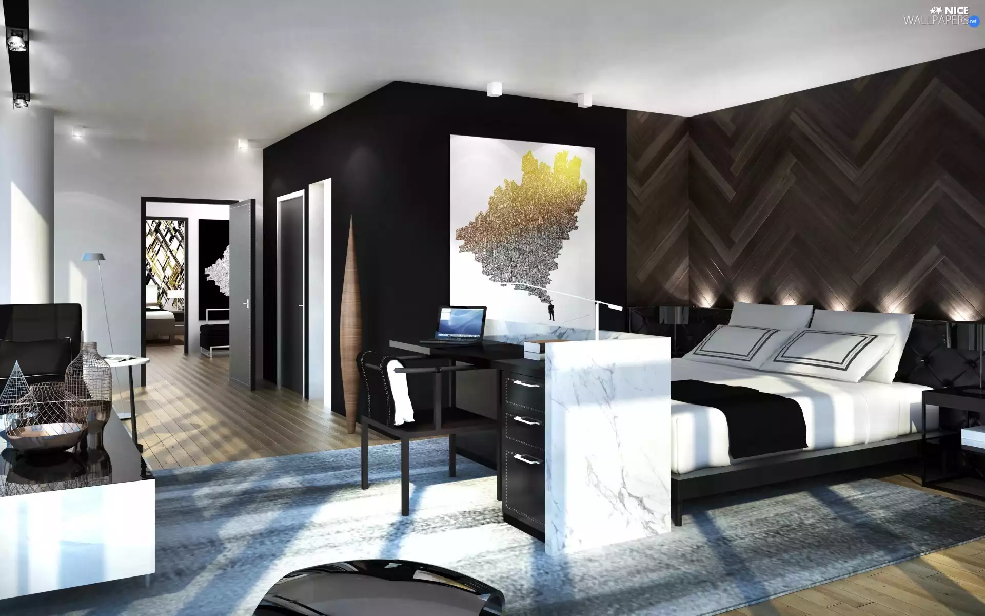 interior, Black, decor, Bedroom