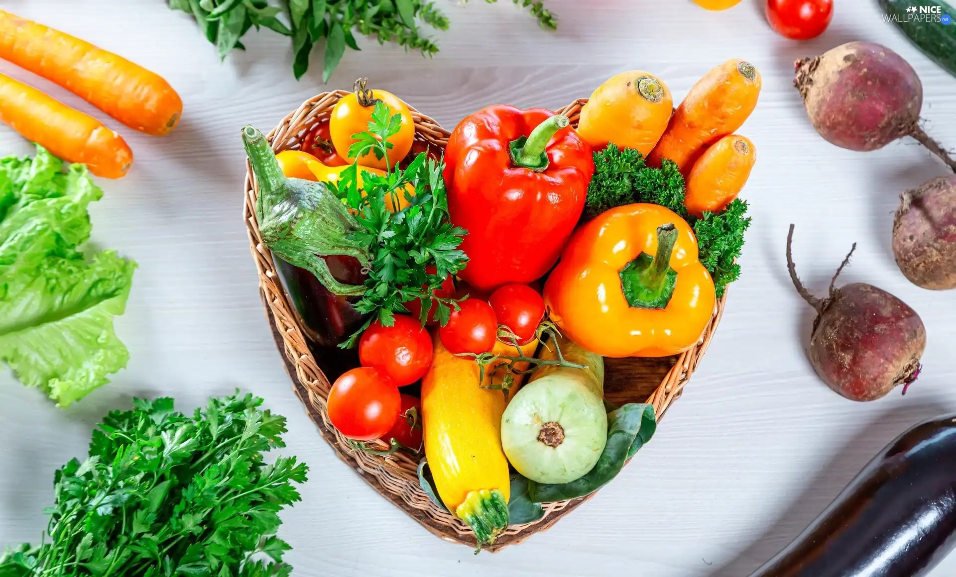 pepper, carrots, parsley, tomatoes, lettuce, basket, vegetables, Beetroot