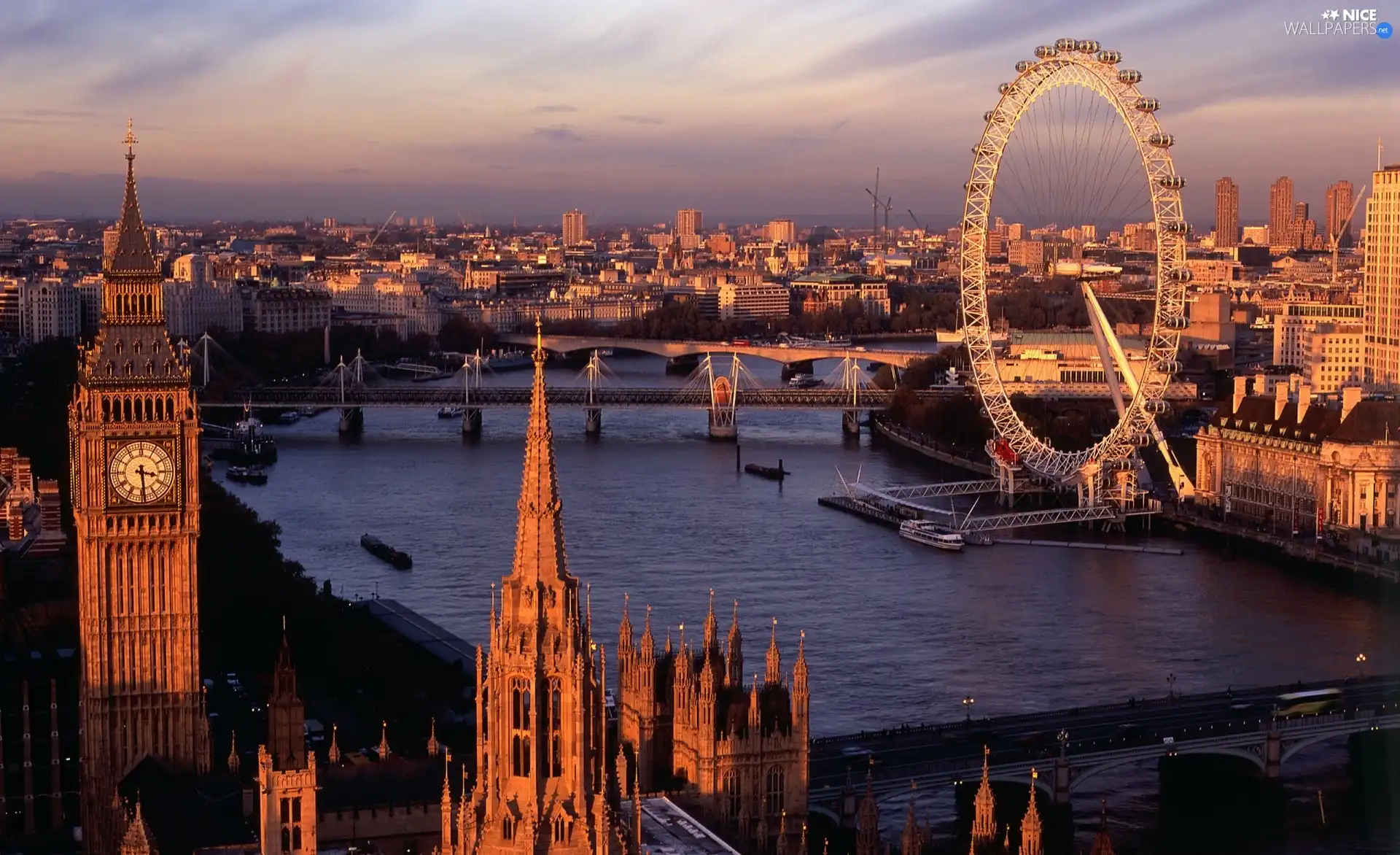 Big Ben, London Eye, town, London, panorama