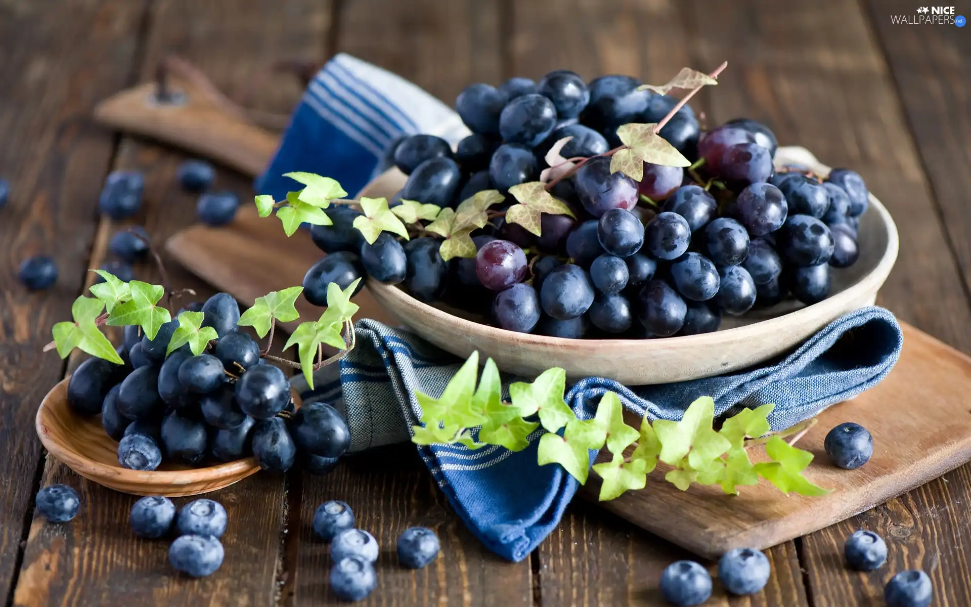 Bench, harvest, Bowls, Leaf, blueberries