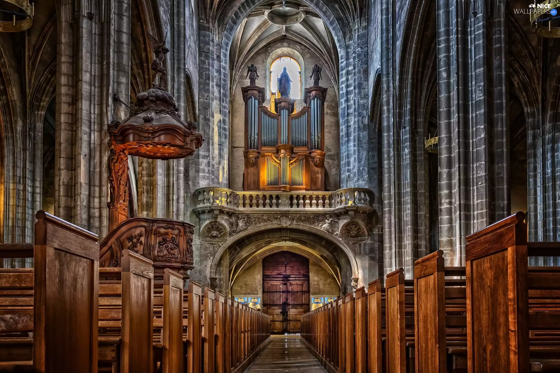 organ, bench, interior, Pulpit, Church