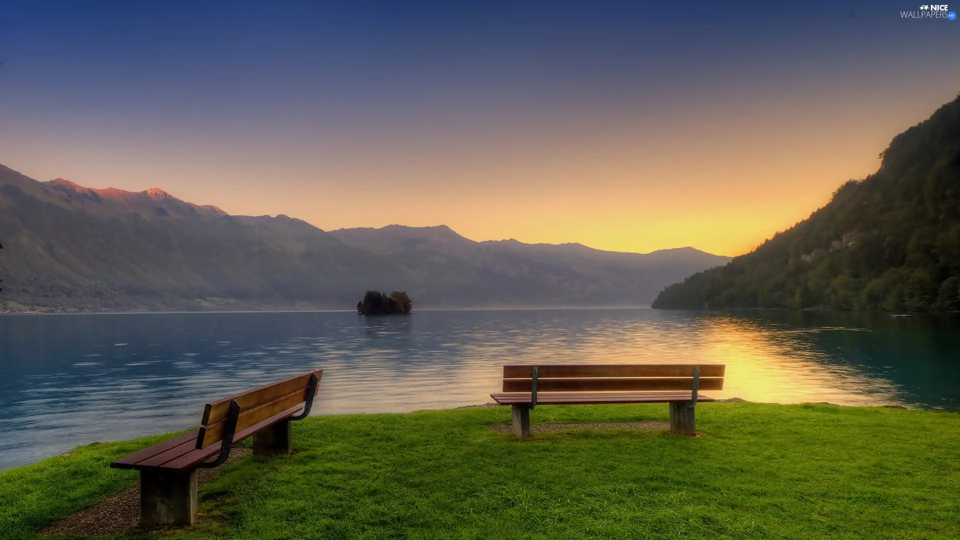 bench, View, lake