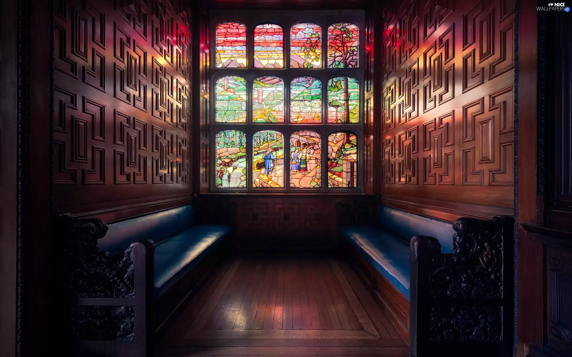 room, London, Windows, Two Temple Place Public Gallery, England, Benches, stained glass