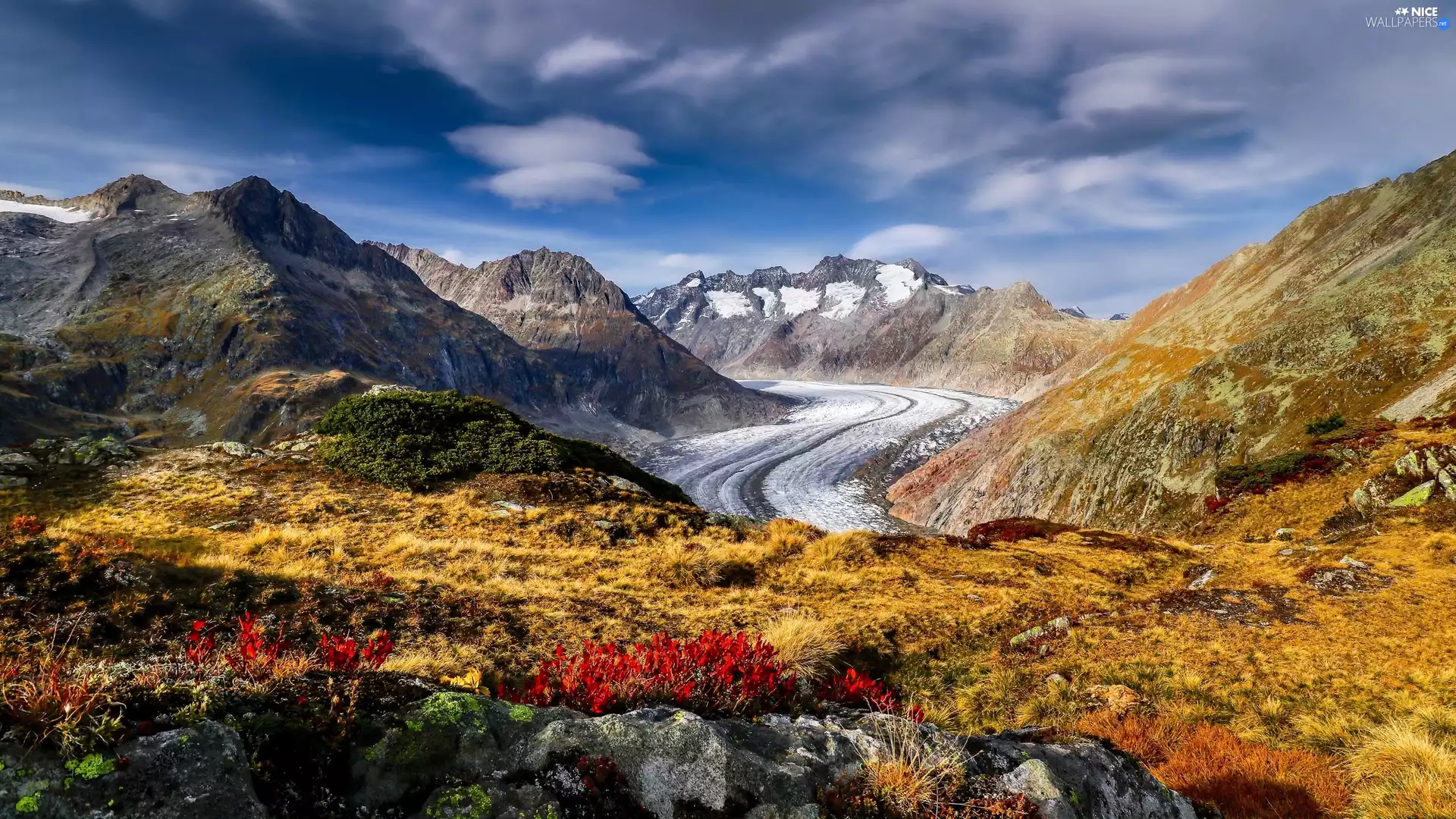 glacier, Aletschgletscher, Mountains, Bernese Alps, Switzerland