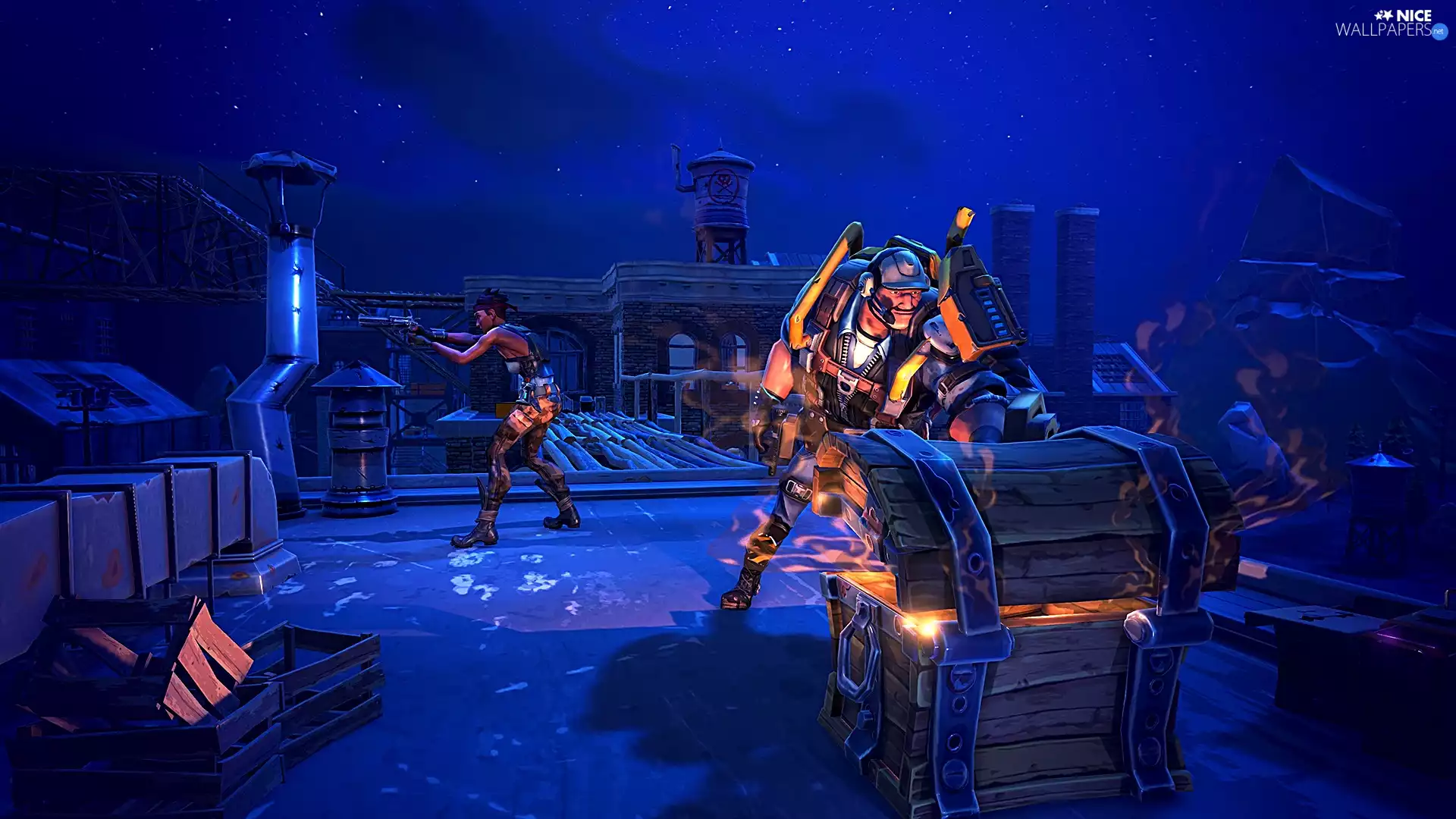 Characters, game, box, Big Fire, Fight, Fortnite