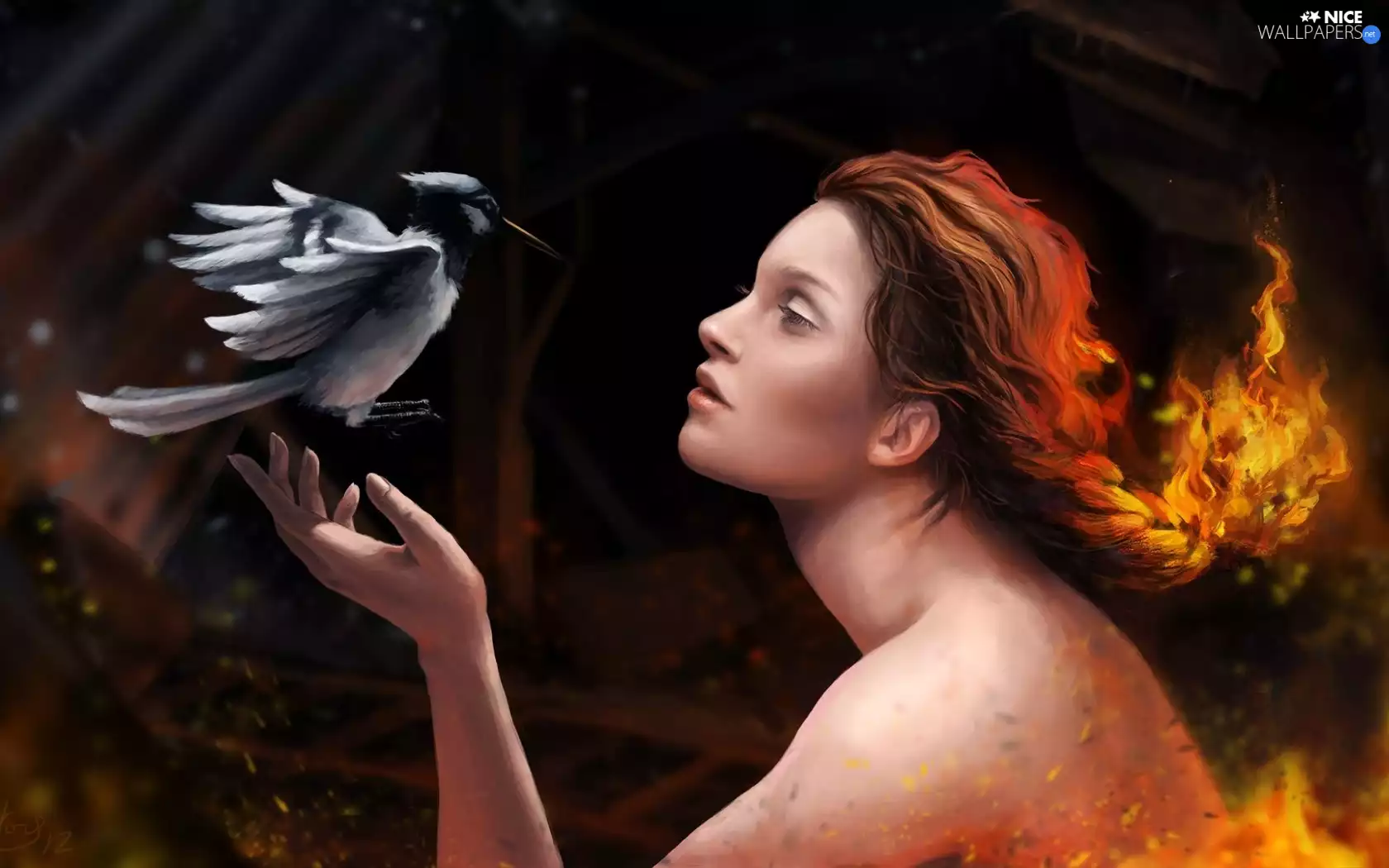 Women, Big Fire, Bird, pigtail