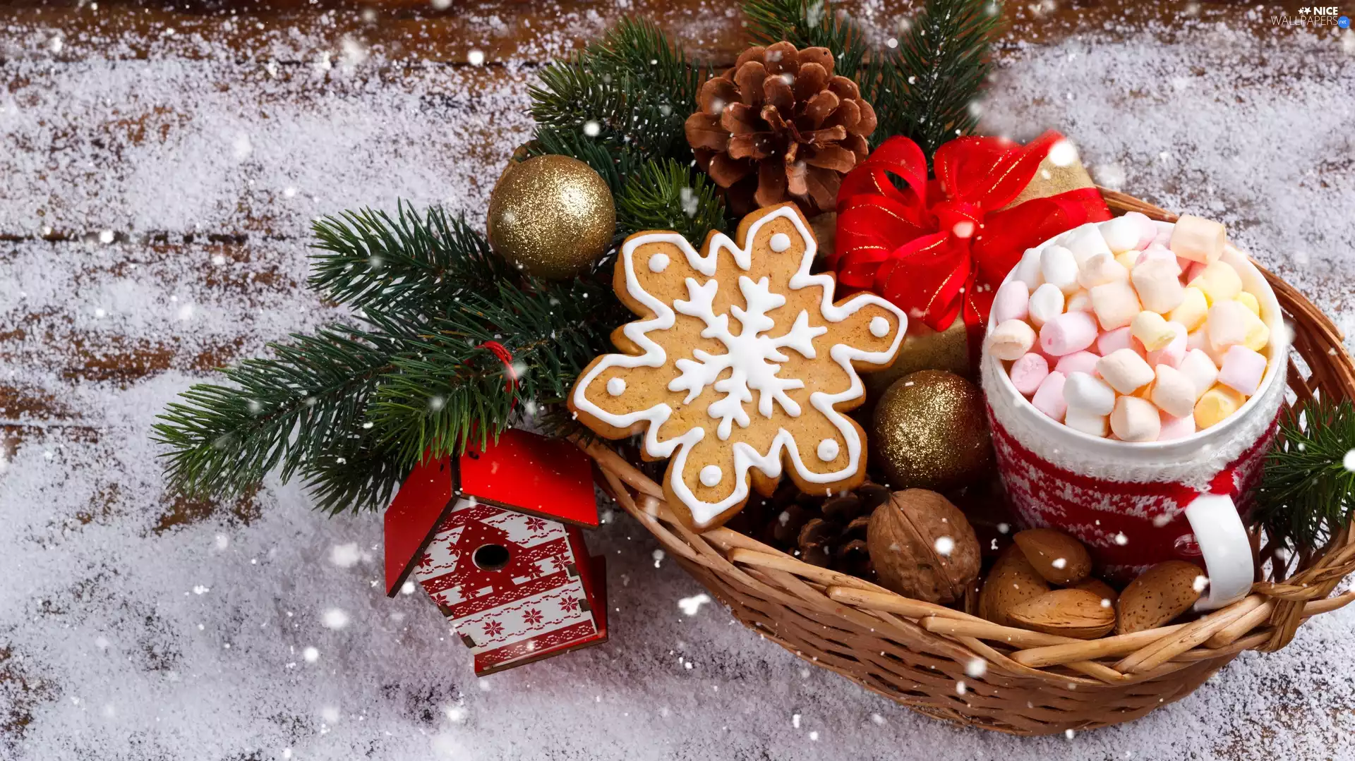 Bird, basket, Foams, cone, Gingerbread, Christmas, Cup, snow, bauble, Pendant