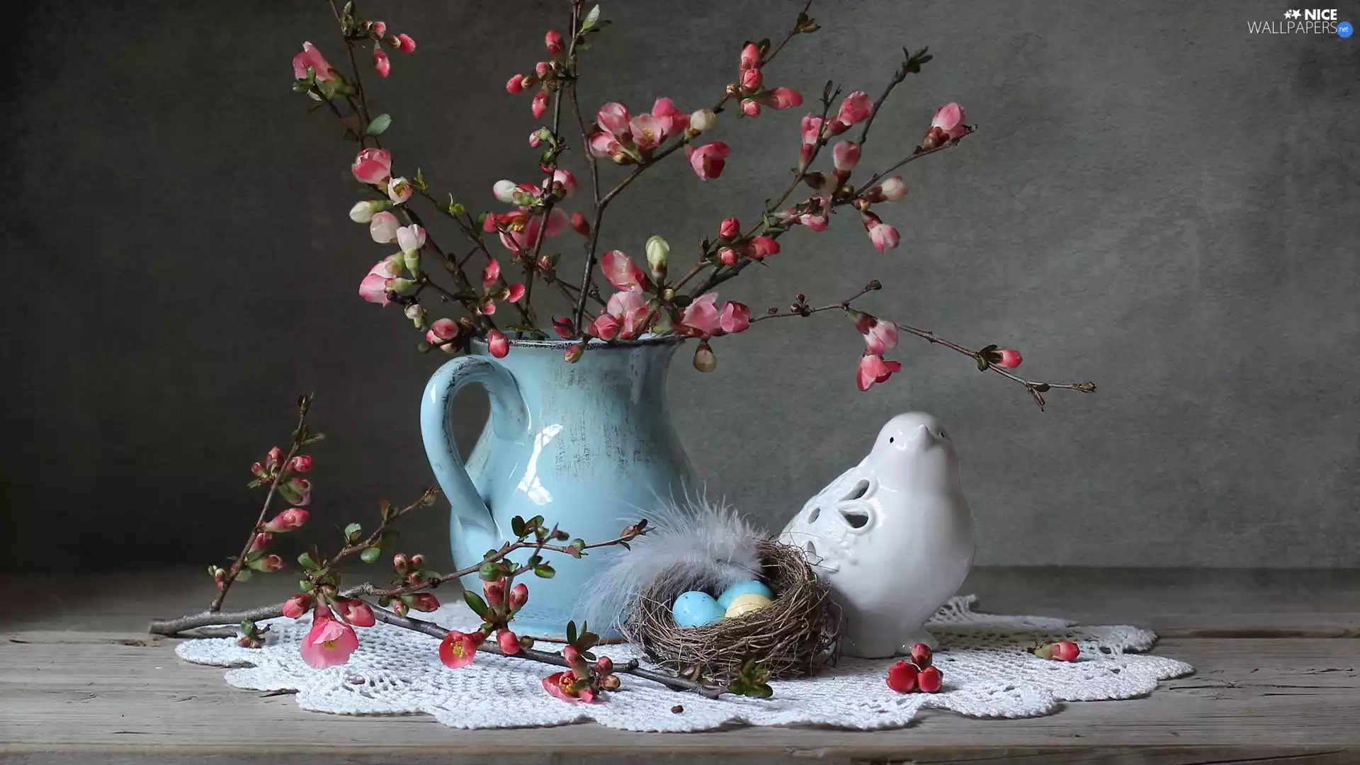 eggs, birdies, jug, Twigs, Easter