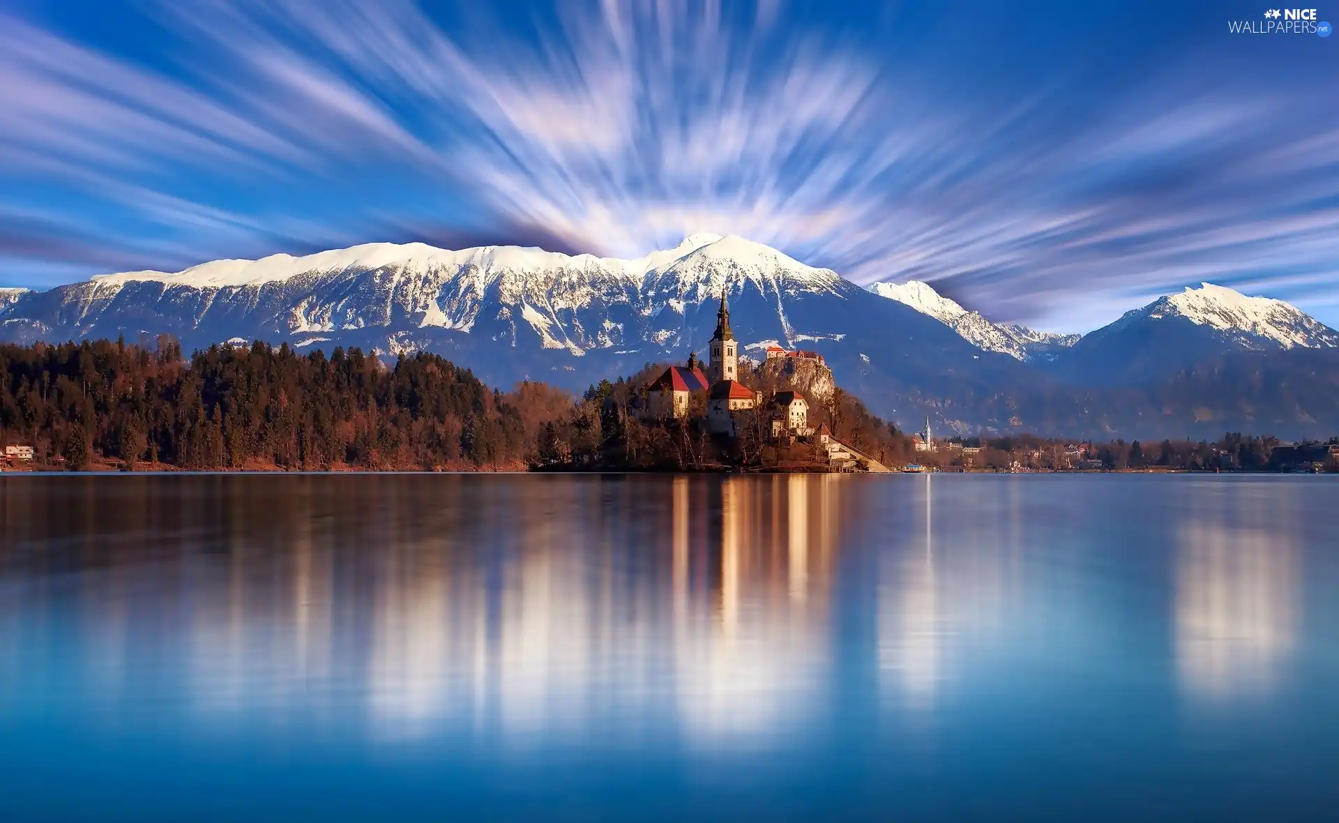 Bled, Slovenia, Mountains, lake, Church