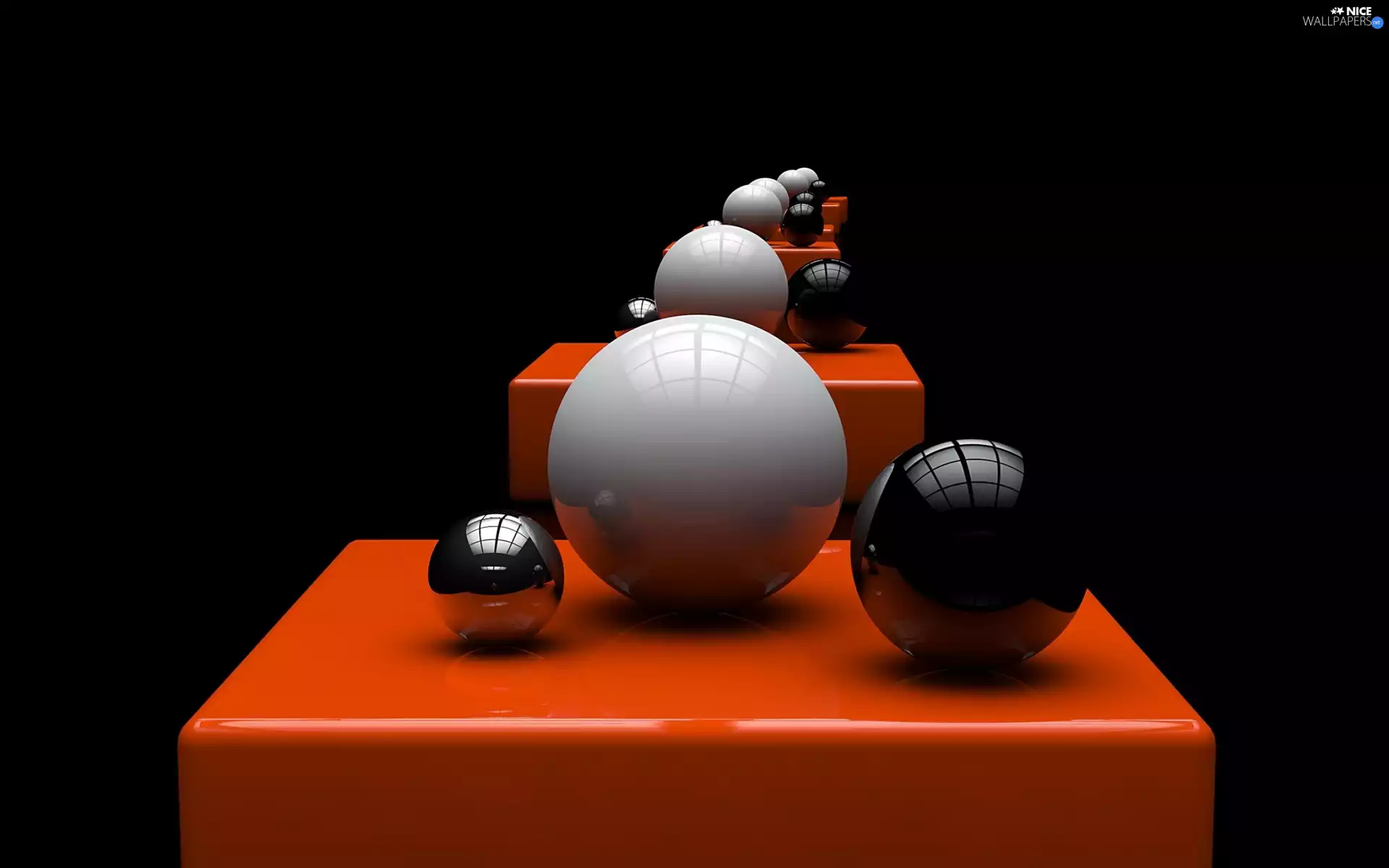 Orbs, White, Red, Blocks, 3D Graphics, Black