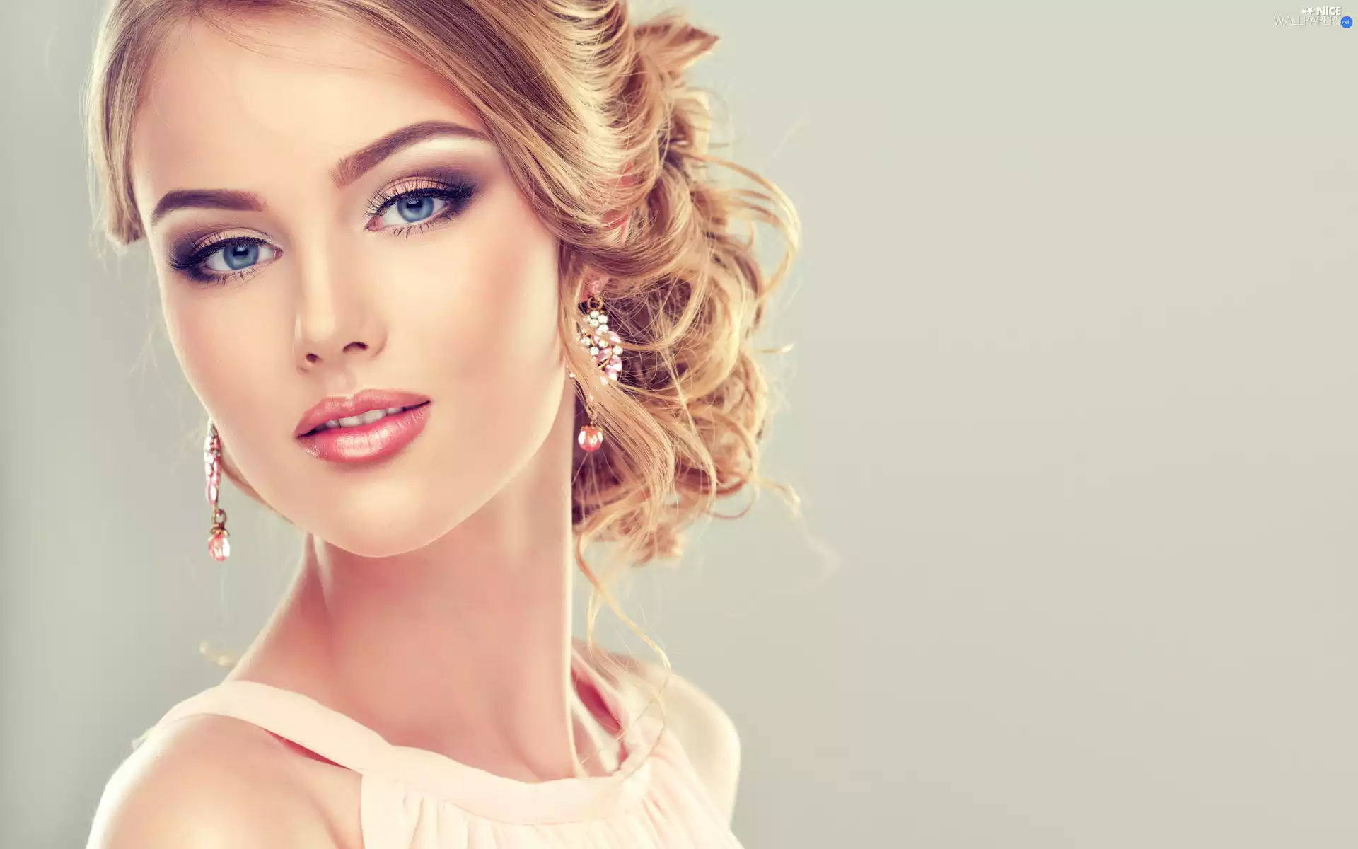 Blue, Women, ear-ring, make-up, Eyes, Blonde