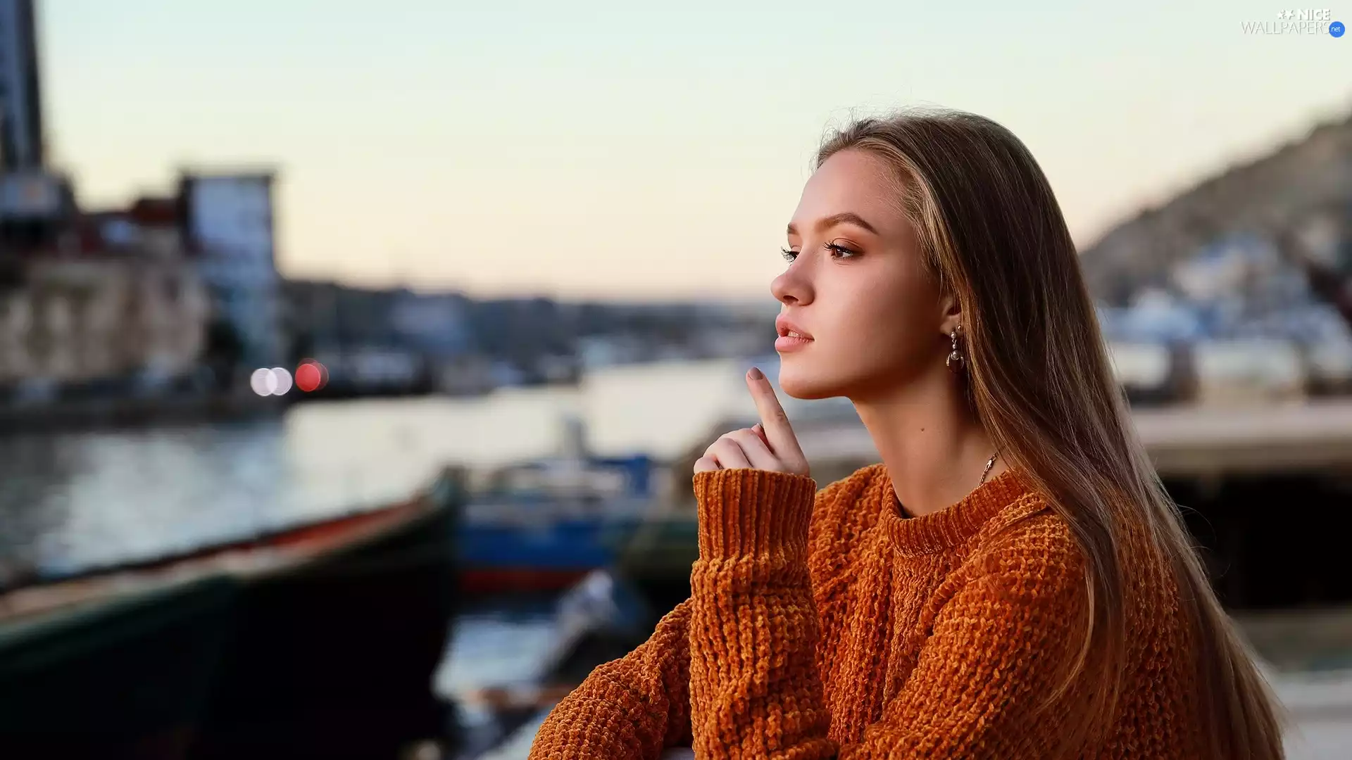 girl, ginger, sweater, Blonde