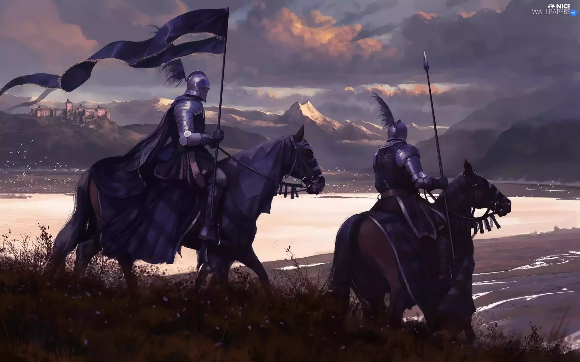 Banner, Mountains, knights, bloodstock, Digital Art