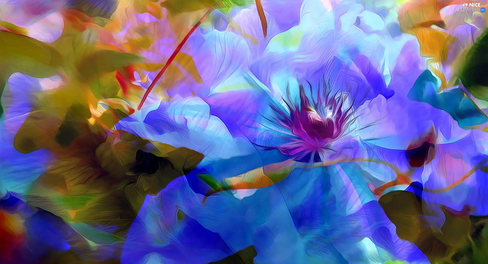 Art, abstraction, Blue Flowers