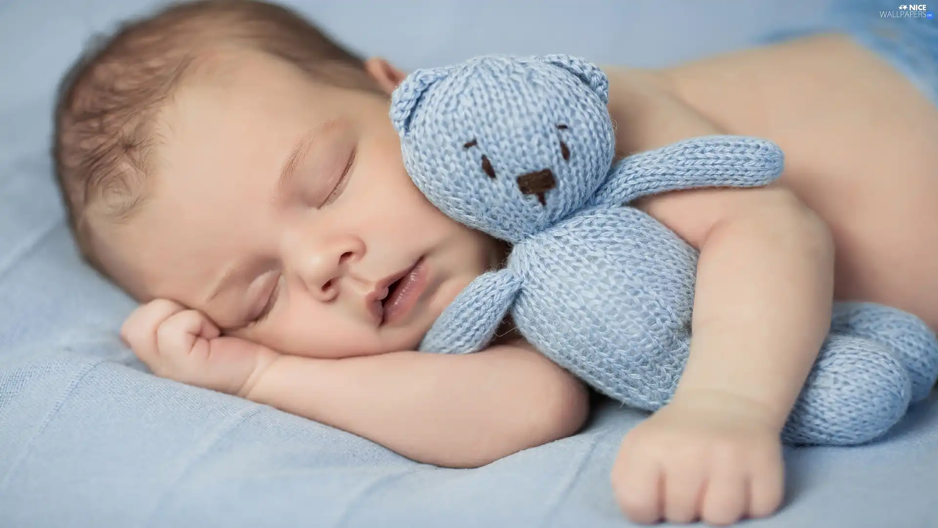 blue, teddy bear, infant, toy, sleepy