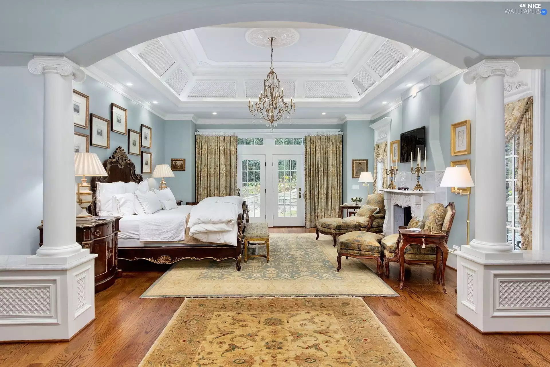 house, Bedroom, Column, blue