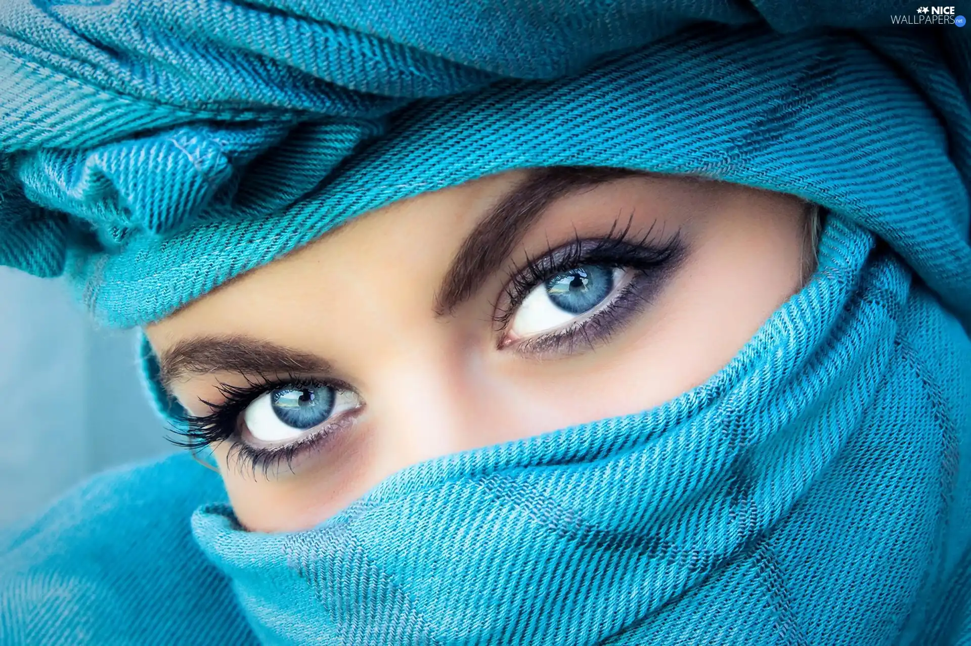Blue, Eyes, make-up, shawl, Women