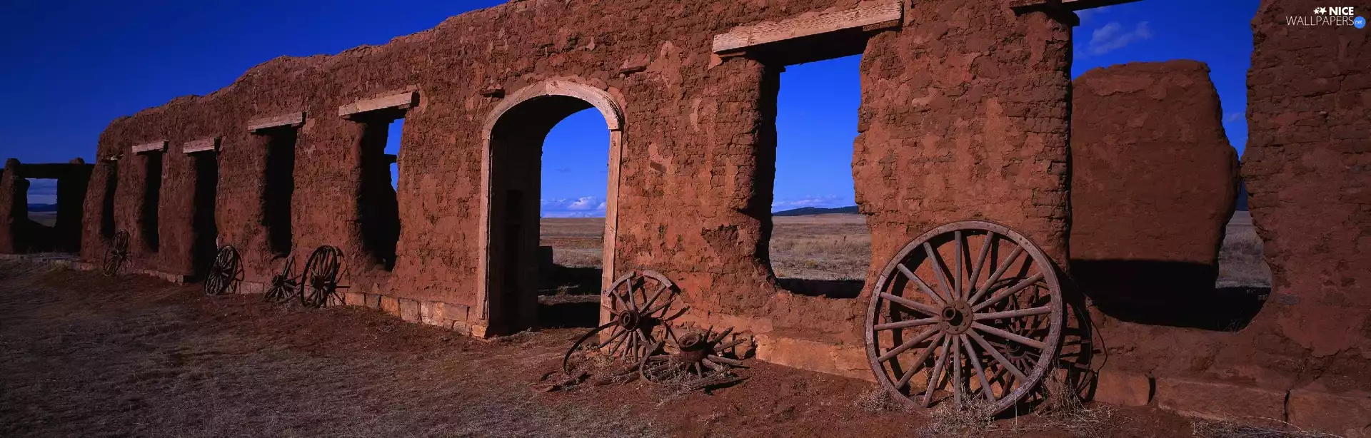 ruins, Sky, wheel, blue