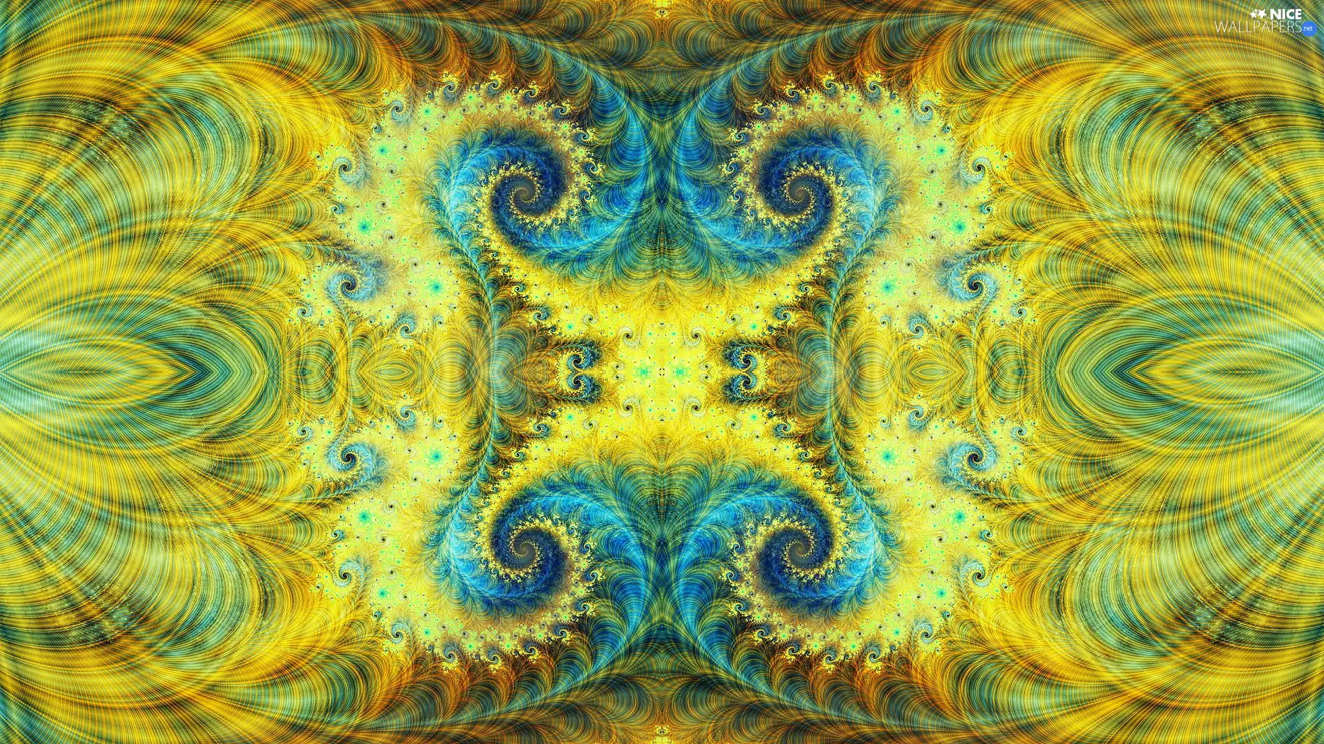 Yellow-Blue, spirals, model, Fraktal