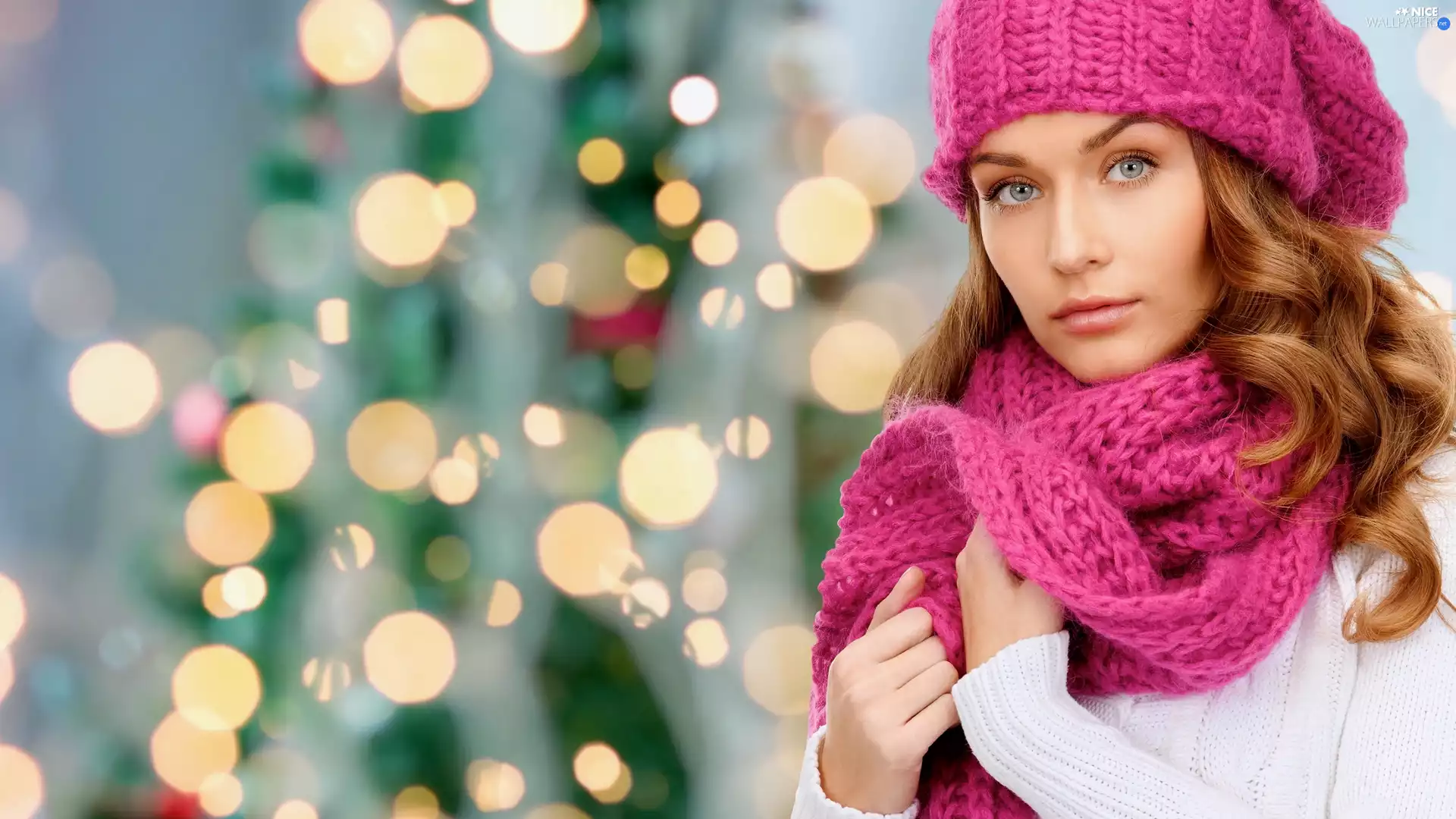 Hat, Women, lights, blur, shawl, Pink