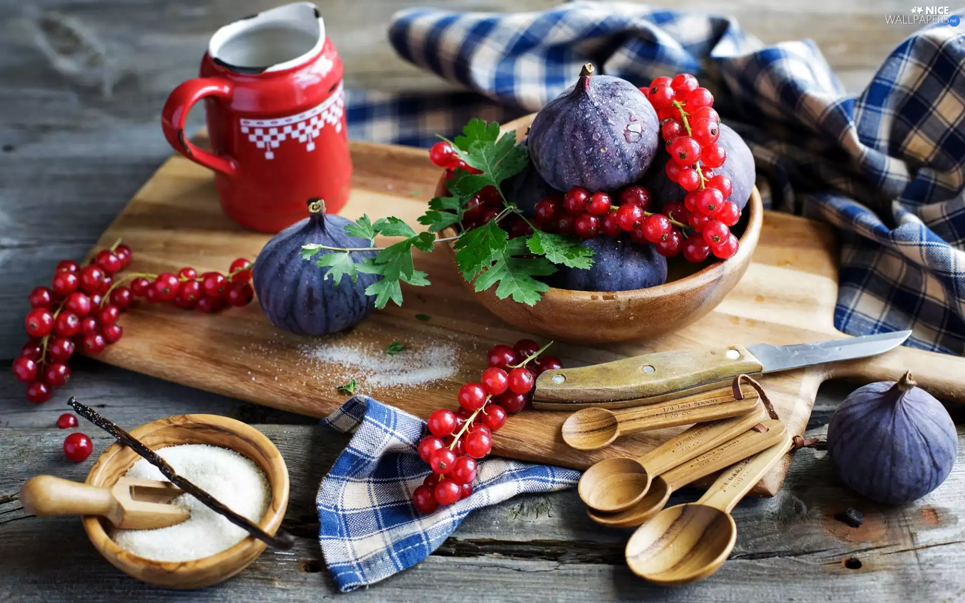 currant, figs, Spoons, red hot, composition, jug, board