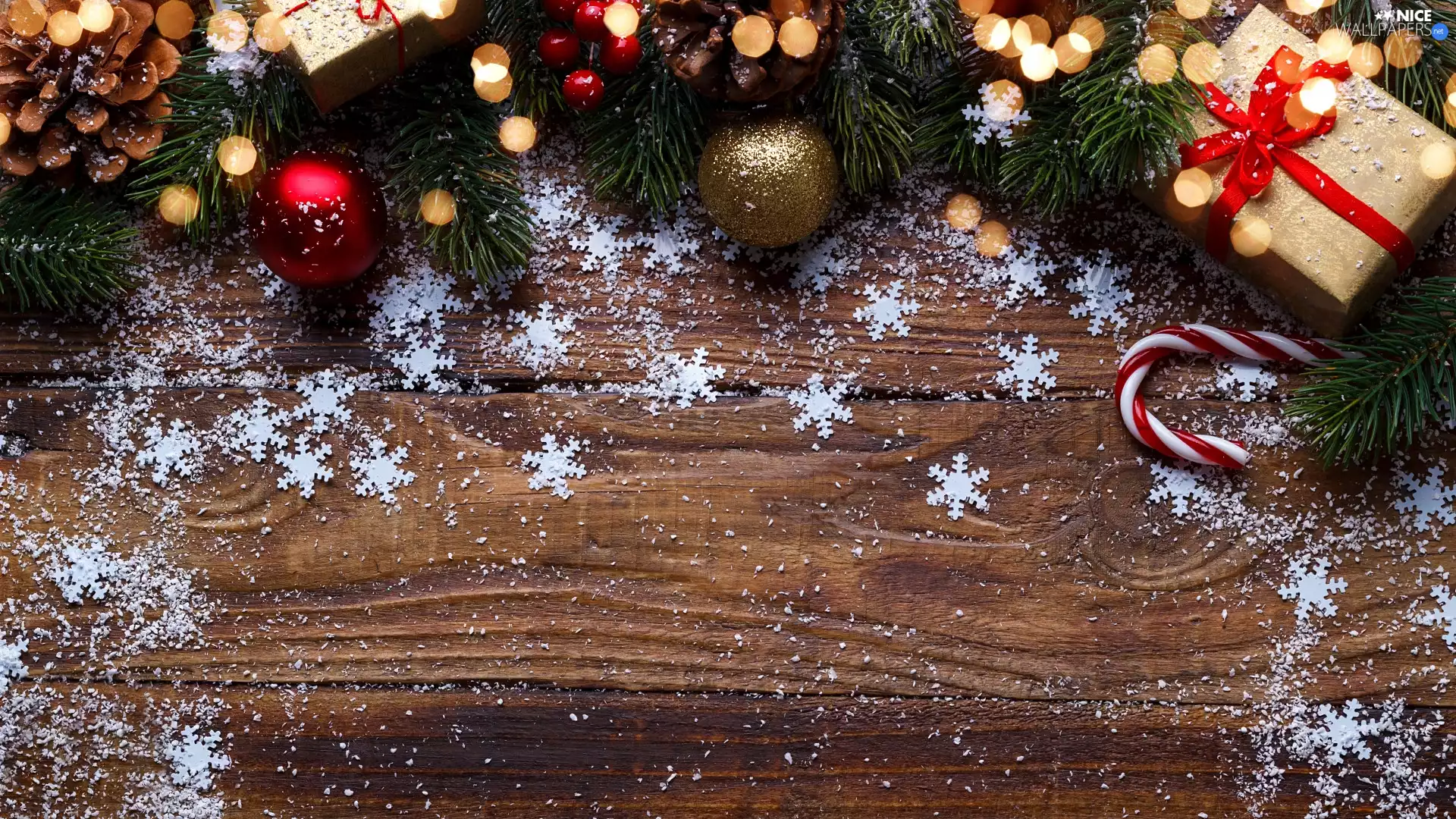 Twigs, Christmas, cones, Golden automobile, gifts, boarding, bauble, baubles, red hot