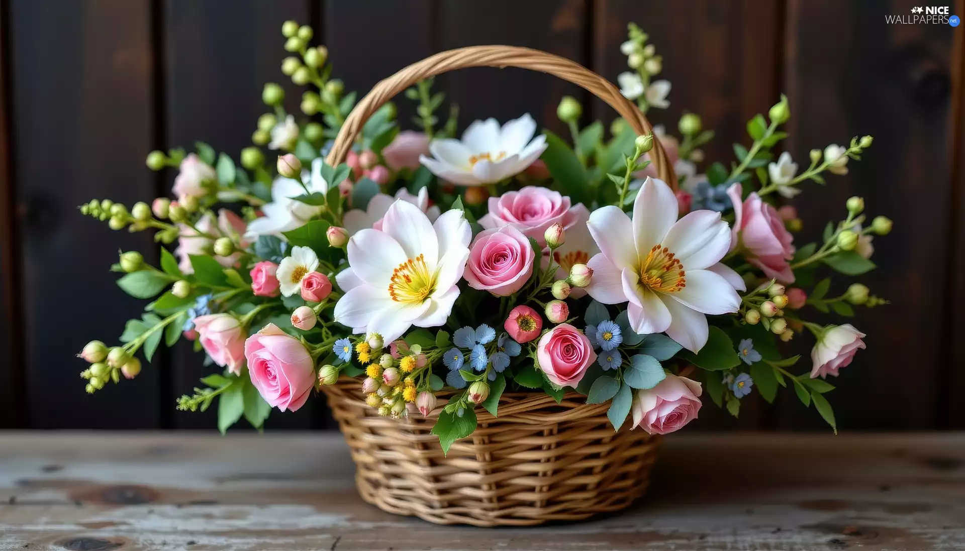bouquet, color, basket, boarding, wicker, Flowers