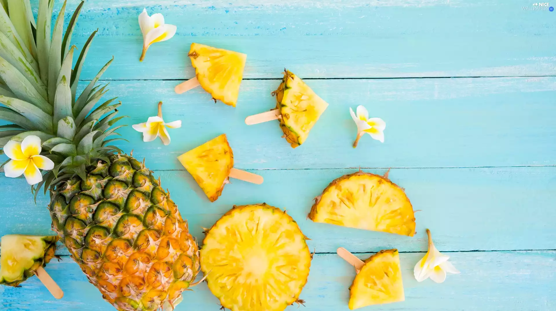 Plumeria, boarding, slices, Flowers, ananas
