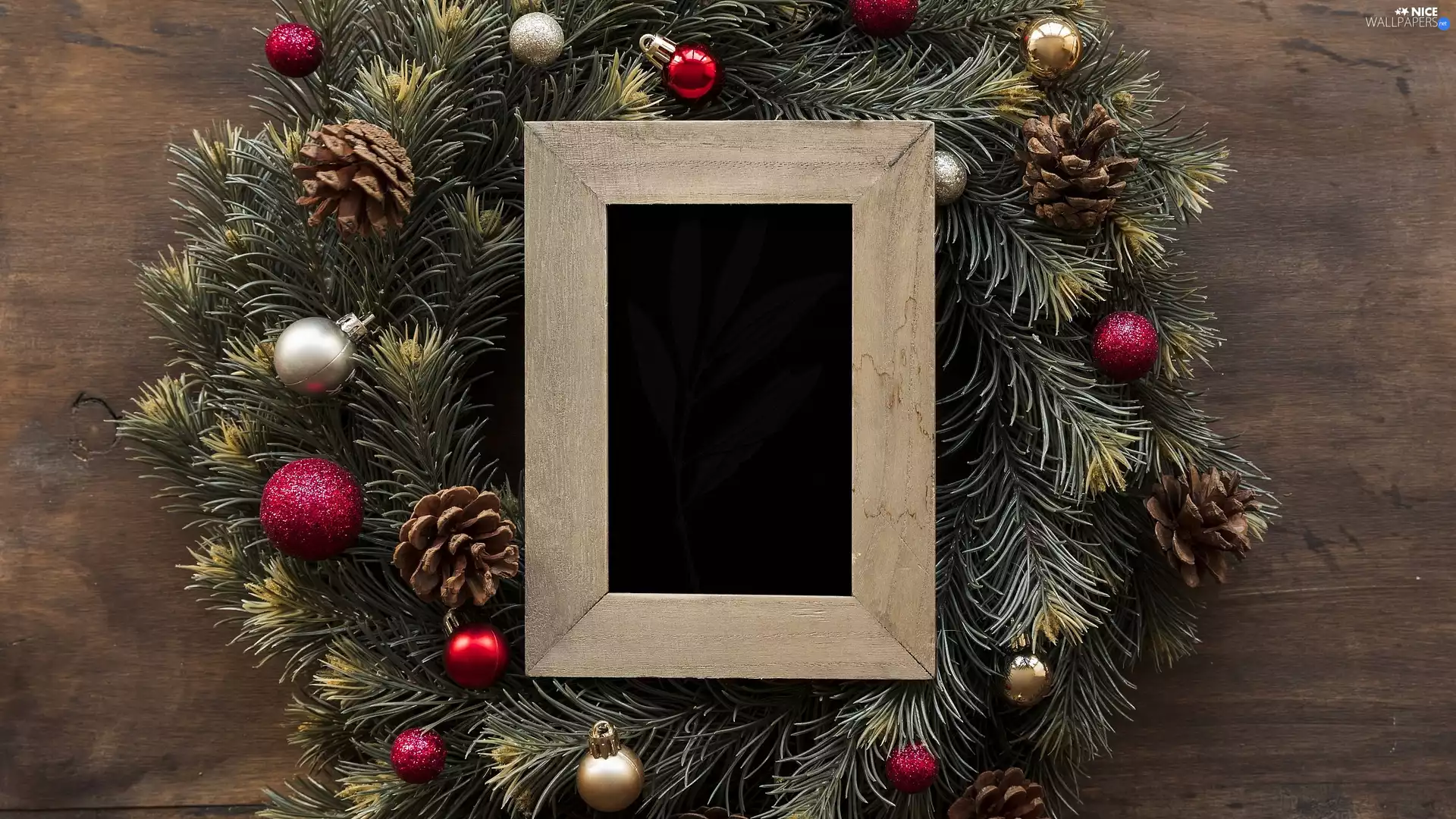 cones, boarding, Twigs, baubles, frame