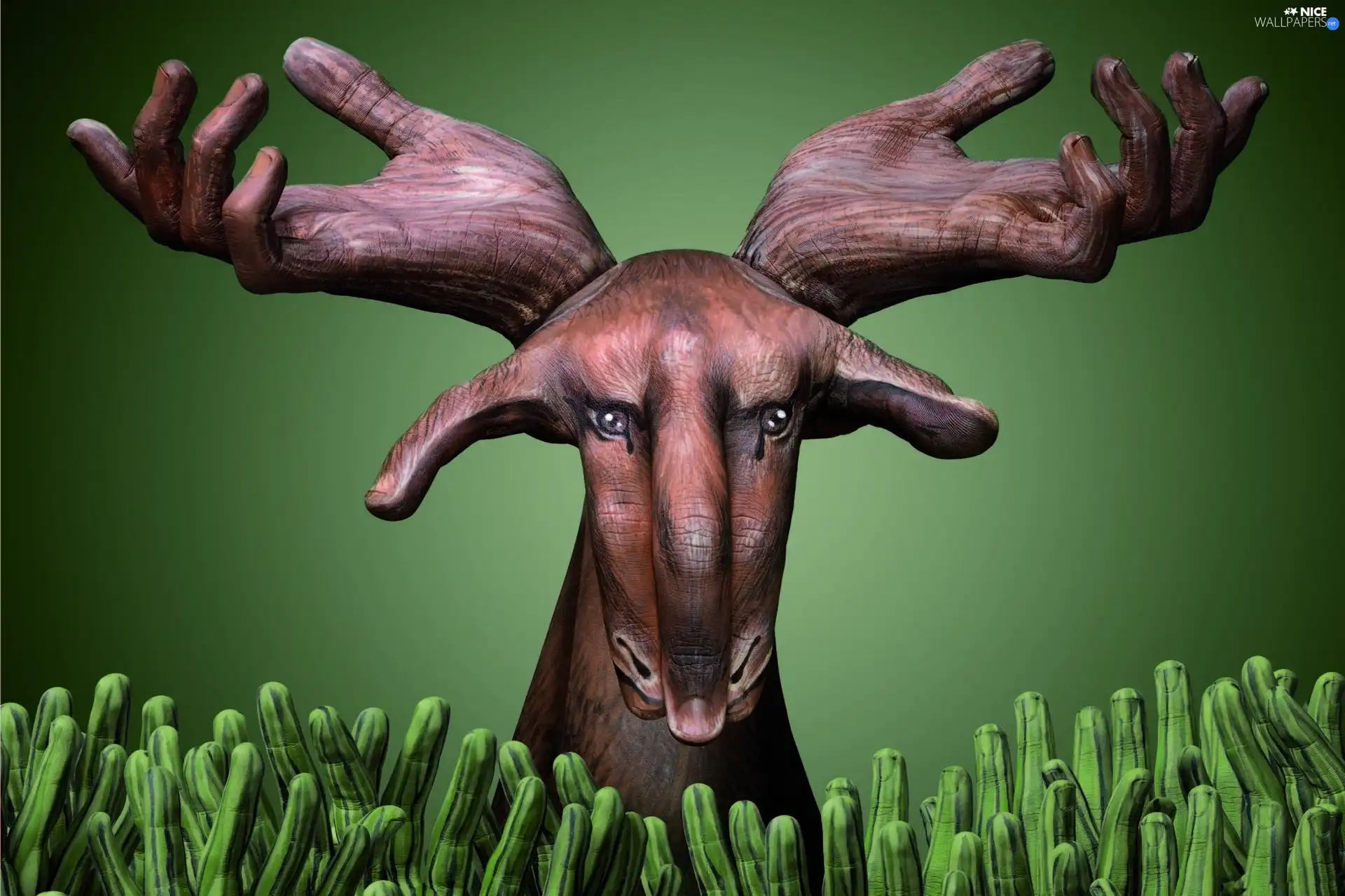 Bodypainting, moose, hands