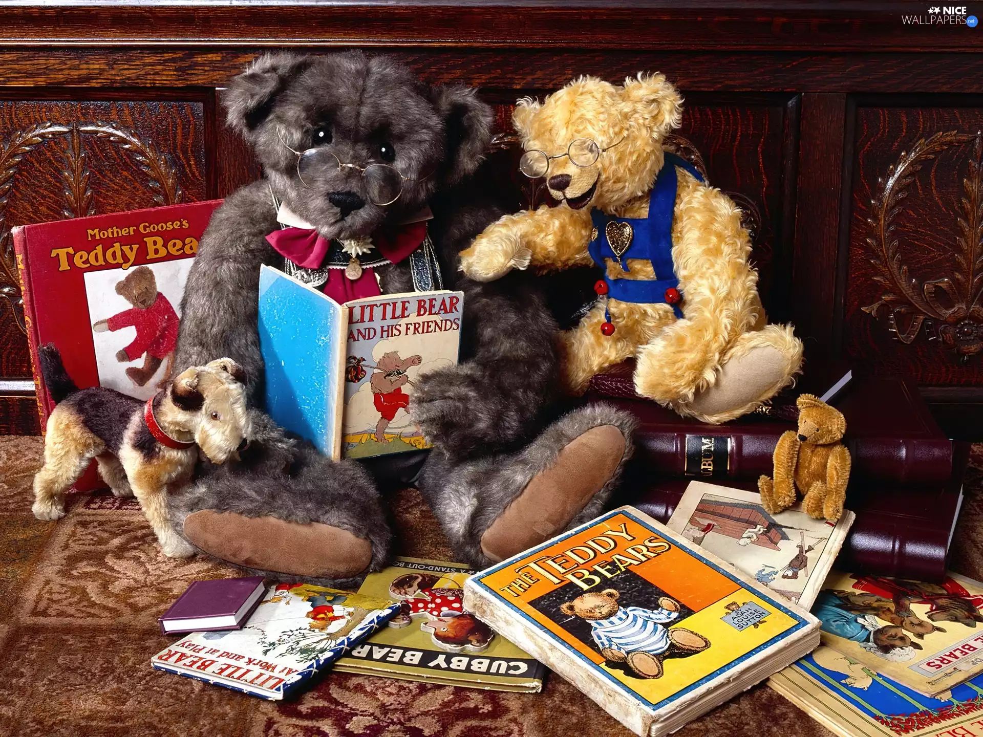 Books, bear, glasses