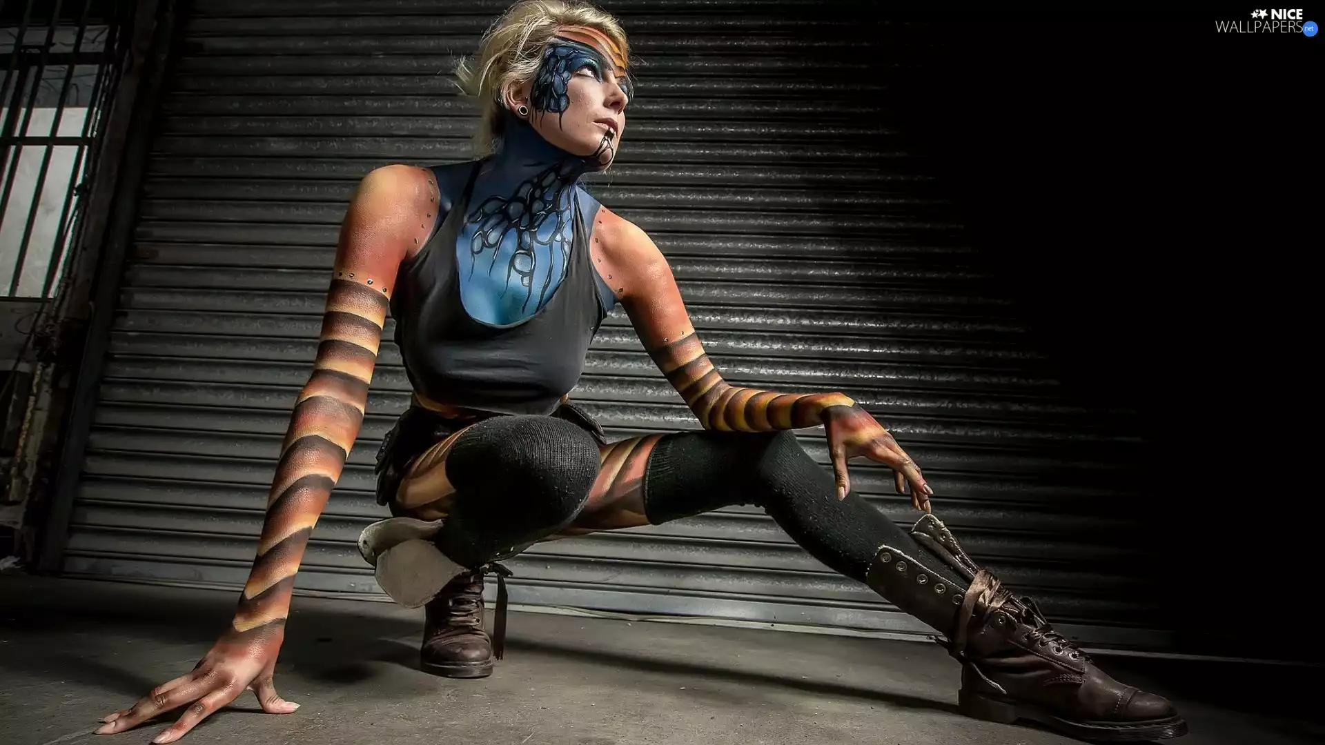 paint, Women, Shirt, Boots, Body, Bodypainting