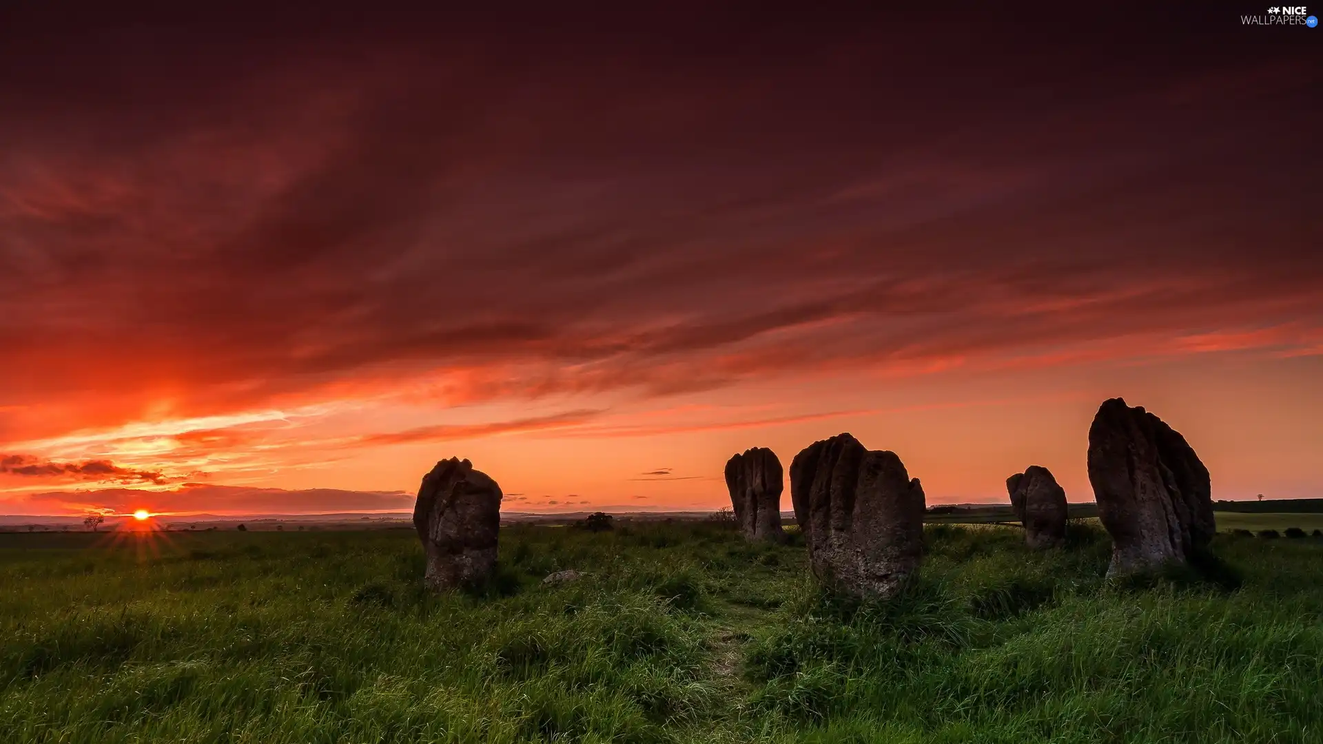 Great Sunsets, Meadow, boulders, clouds