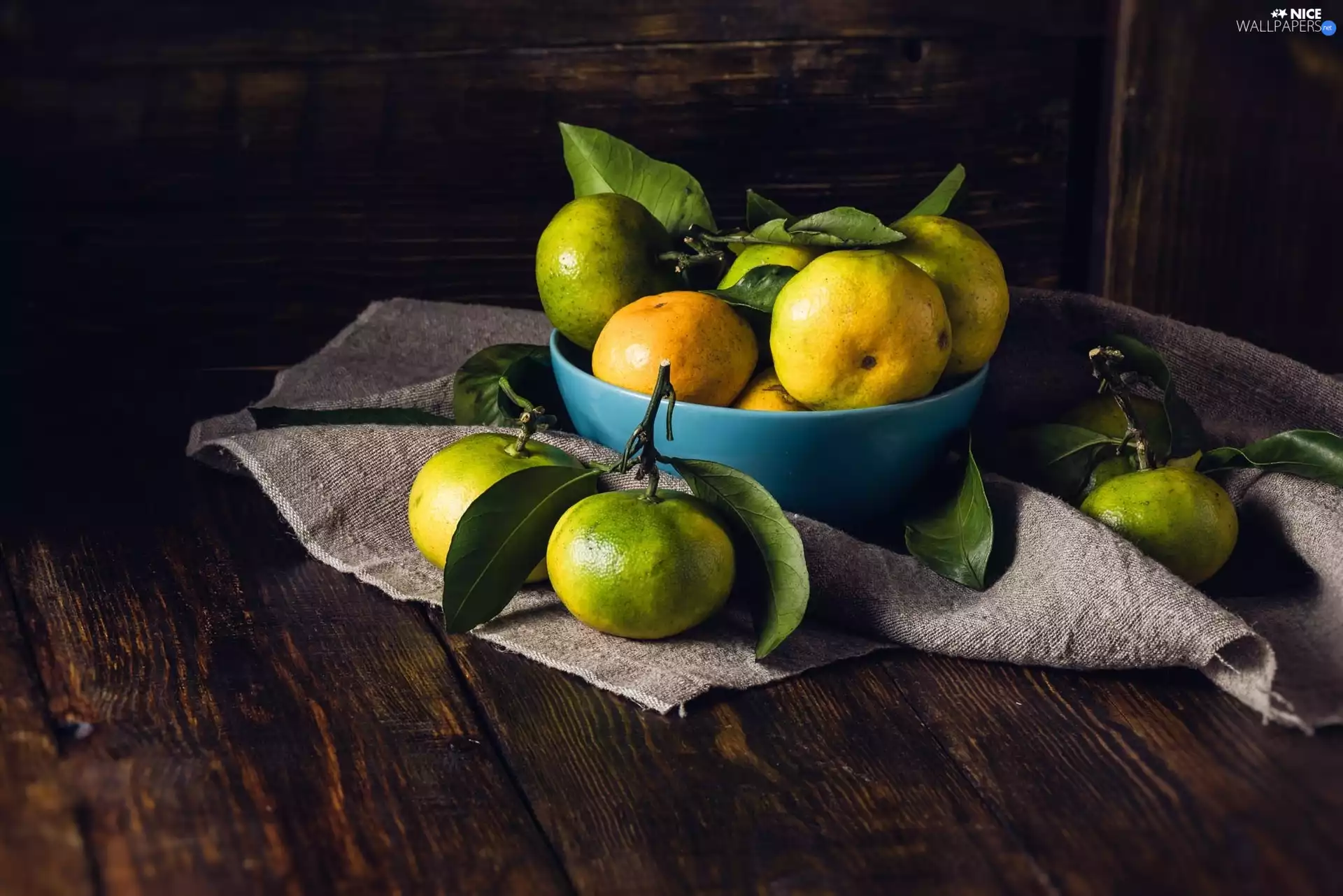 mandarin, Leaf, napkin, bowl