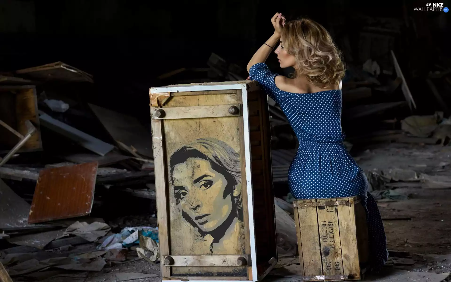 girl, Drawing, face, Boxes