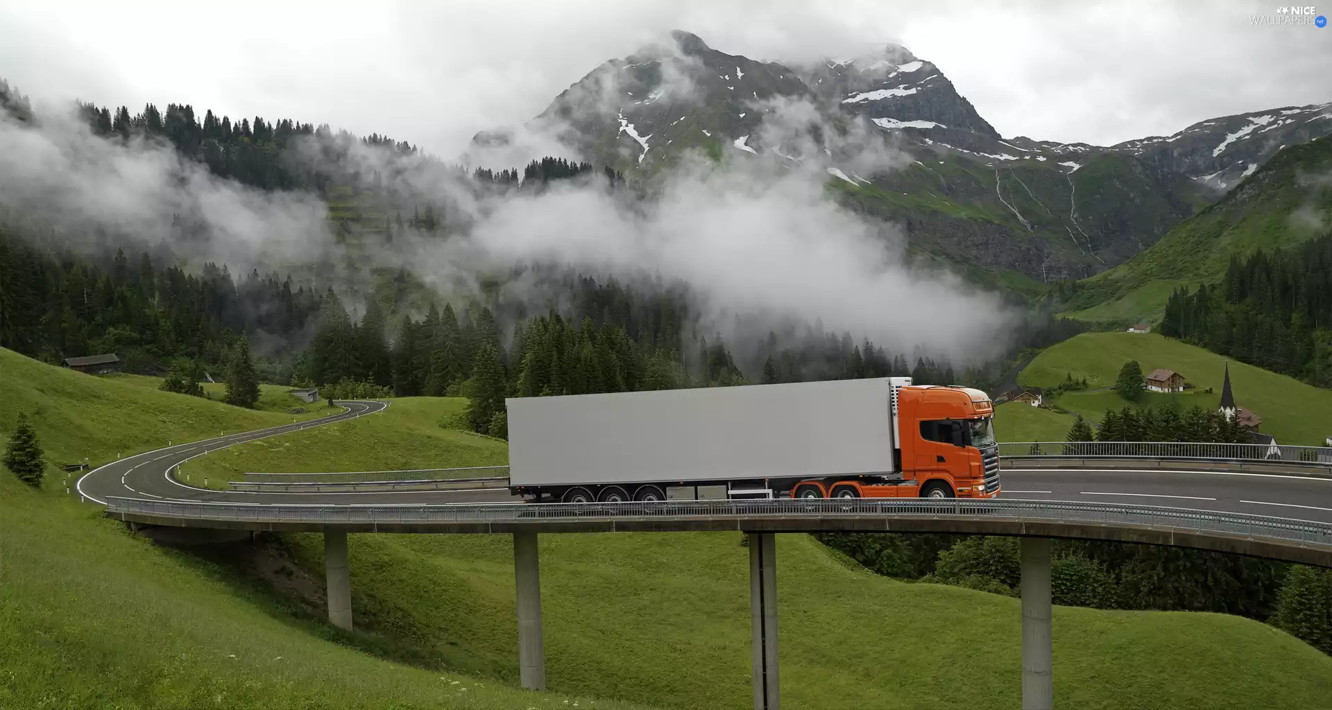 bridge, Mountains, Fog