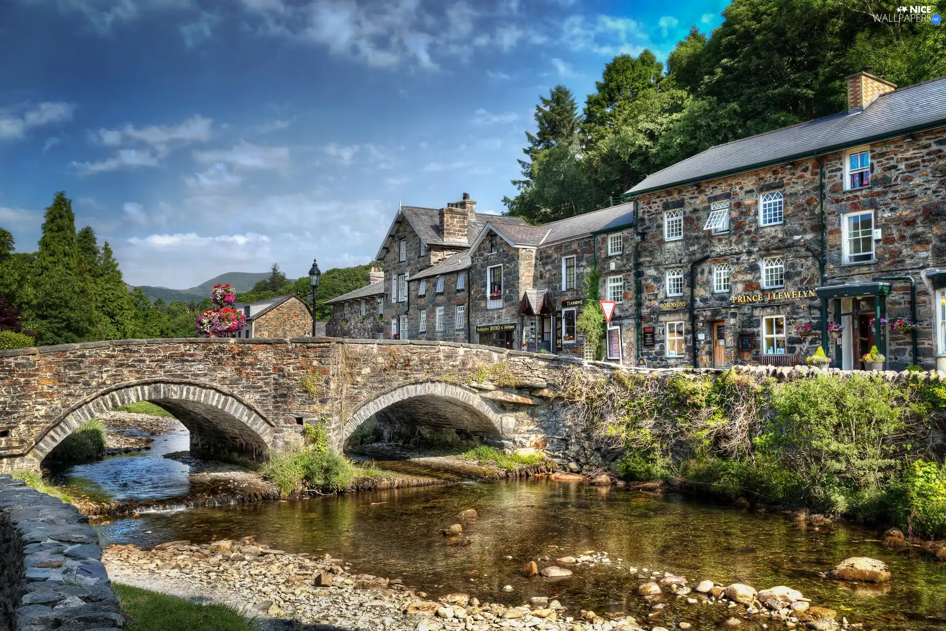 bridge, brook, Great Britain, Houses, wales