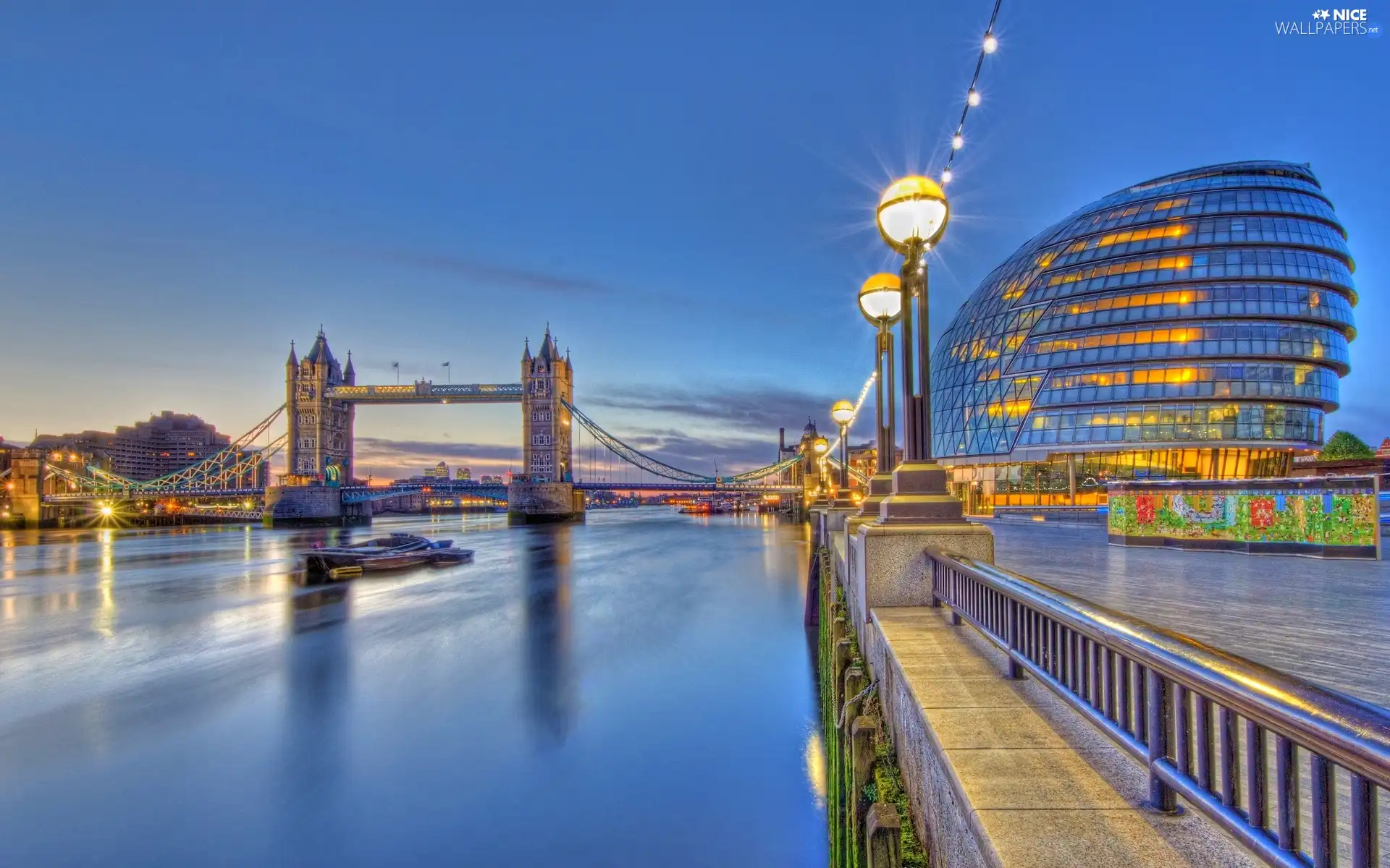 bridge, London, town, light, panorama