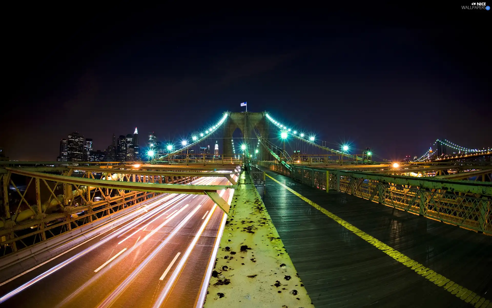 bridge, Town, Night