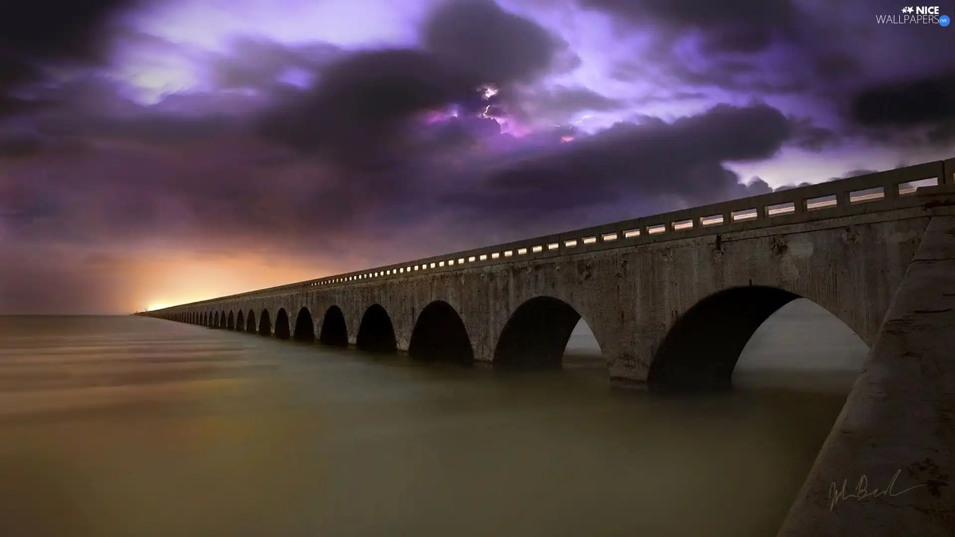 bridge, clouds, River