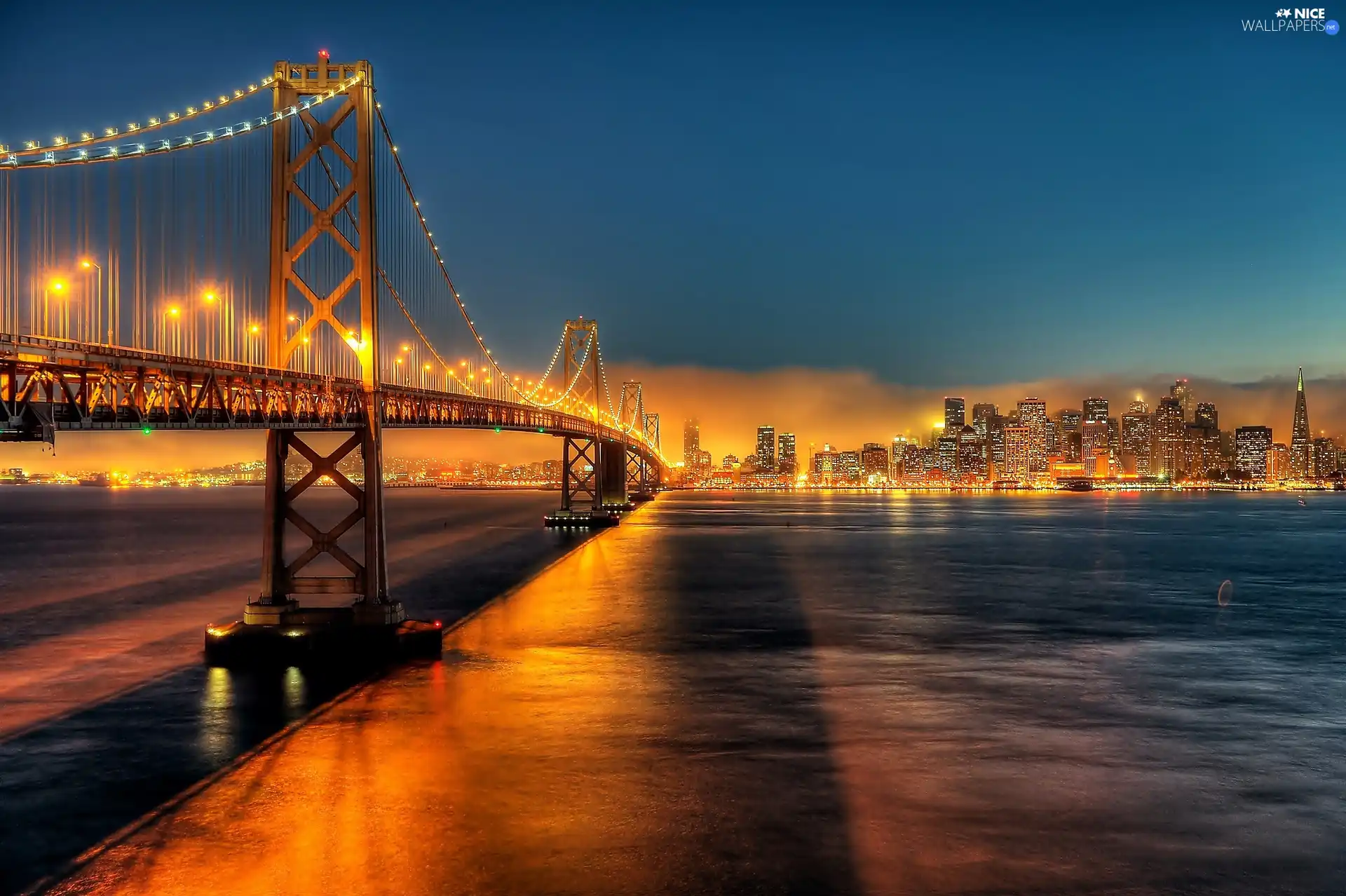 bridge, Golden Gate, night, Gulf, Town, clouds, skyscrapers, San Francisco