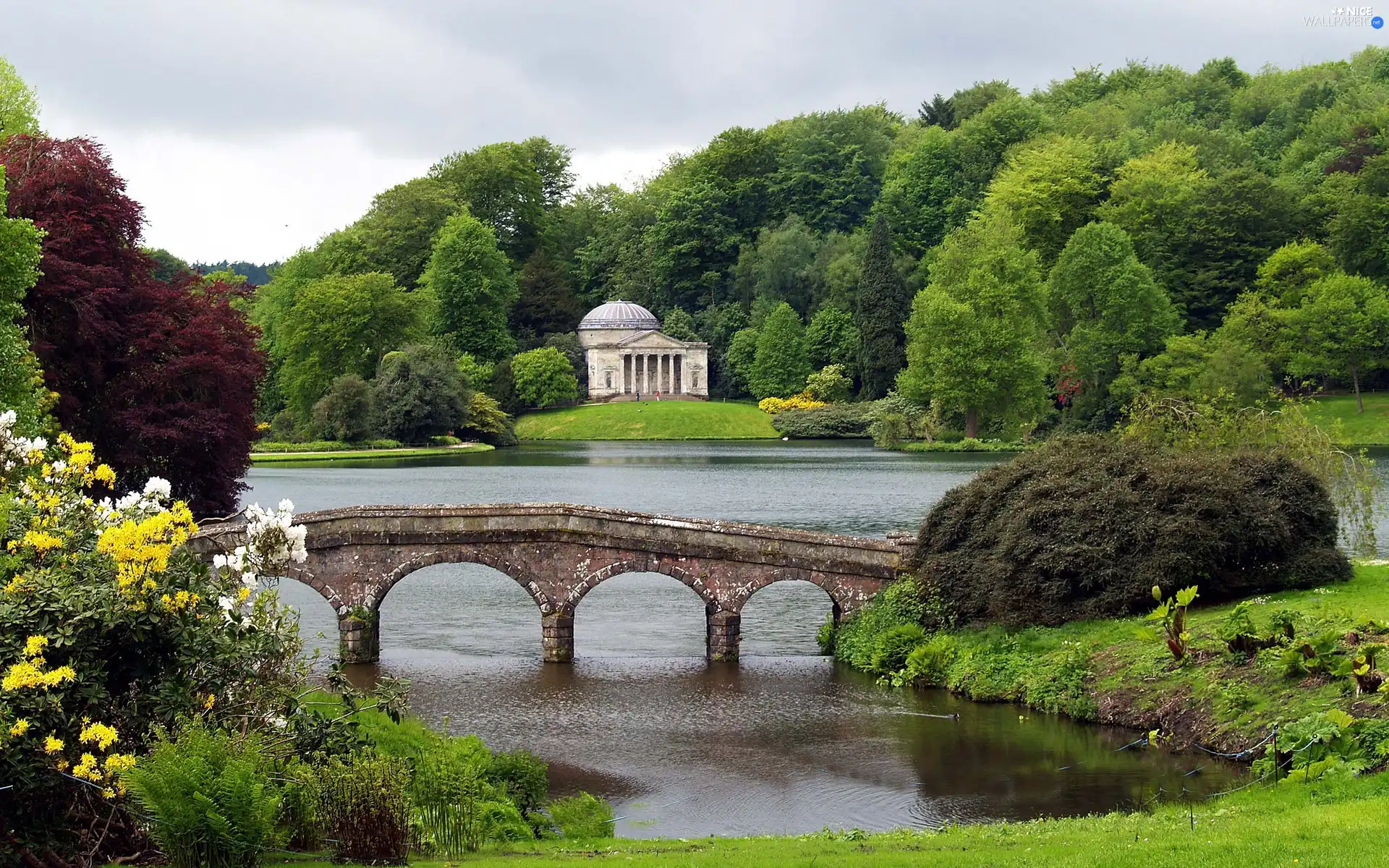 bridges, Garden, lake