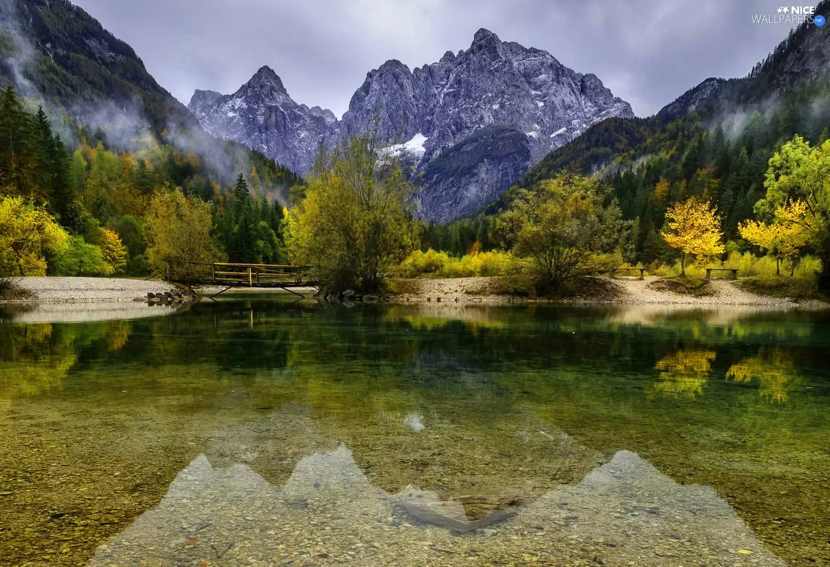 bridges, Mountains, lake