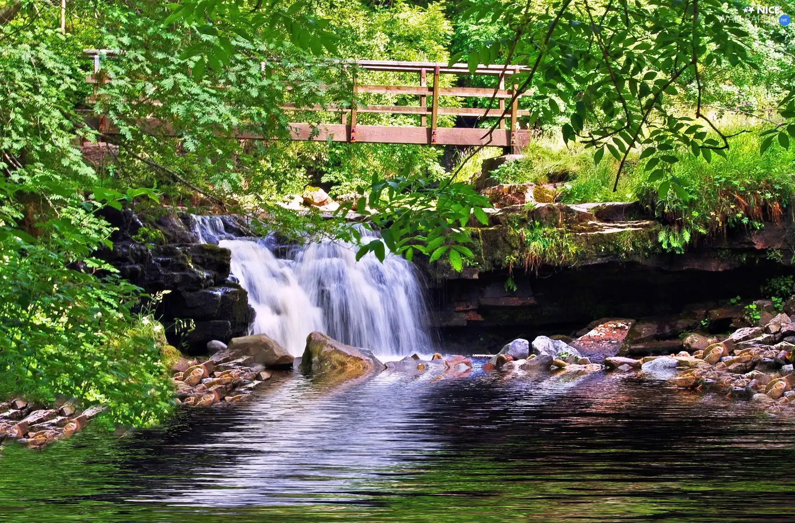 bridges, River, waterfall